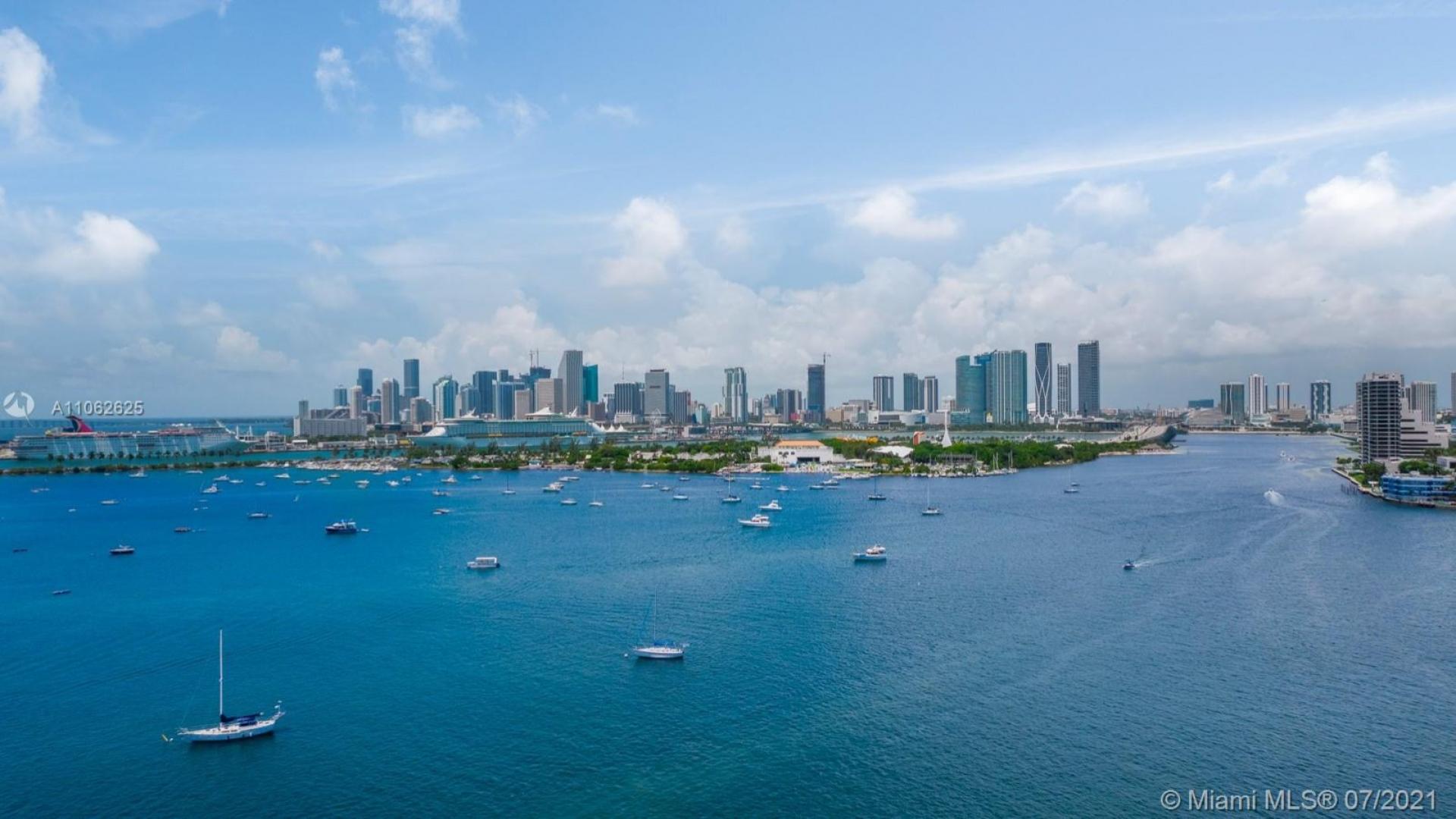 Miami skyline view from luxury villa for sale at 206 W San Marino Dr