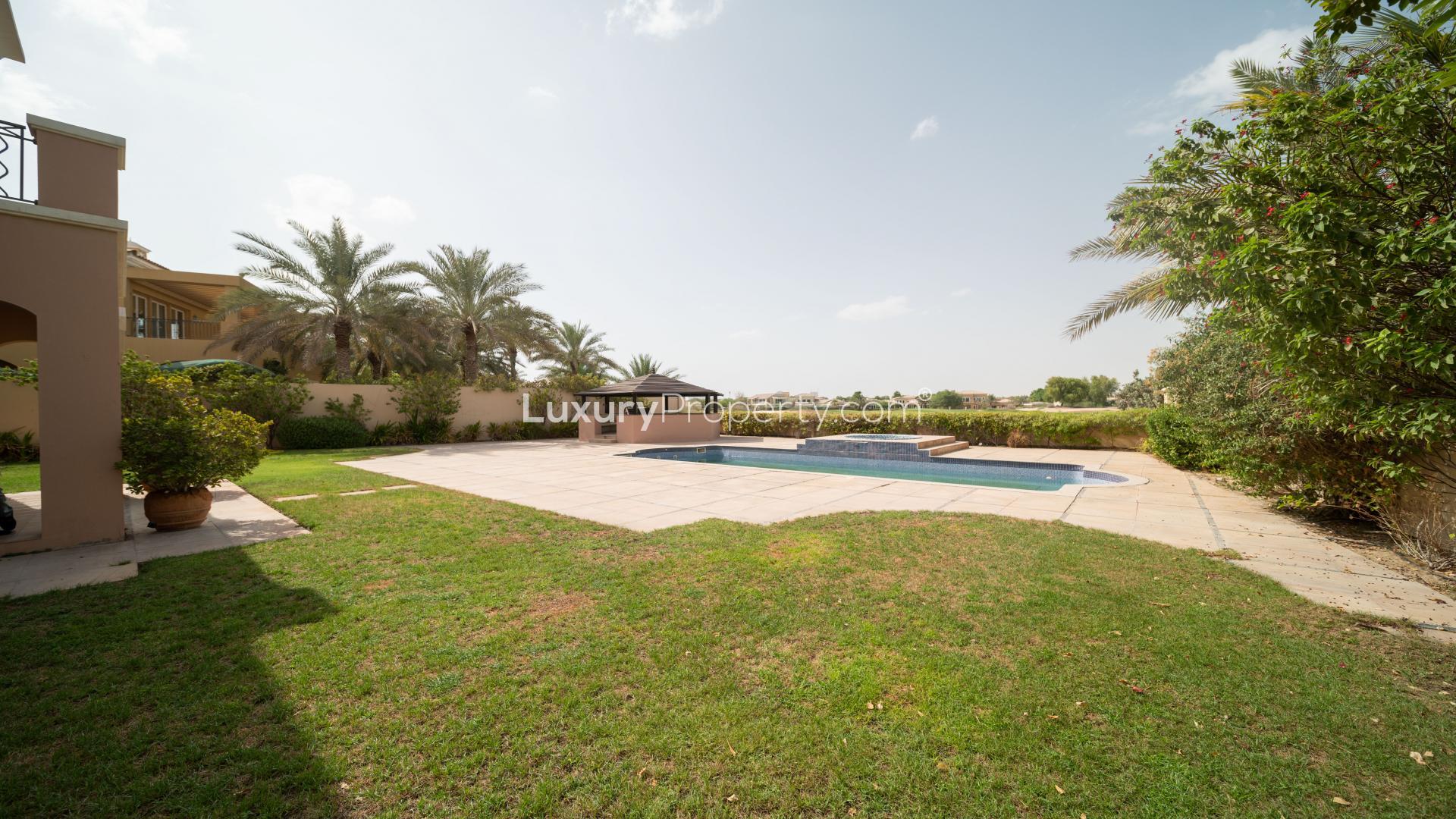 Lush garden with pool and gazebo in Mirador La Coleccion villa, Arabian Ranches