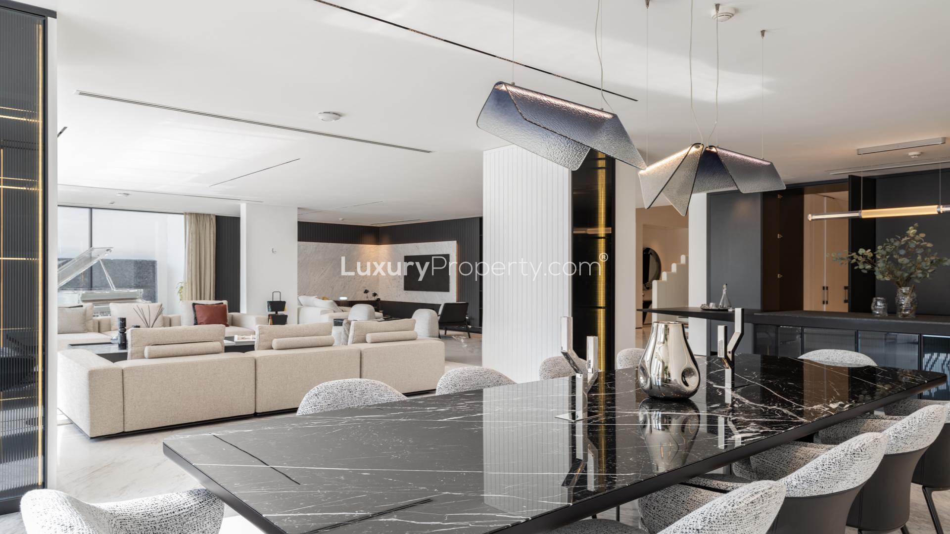 Luxurious villa poolside view with outdoor kitchen on Palm Jumeirah, Garden Homes