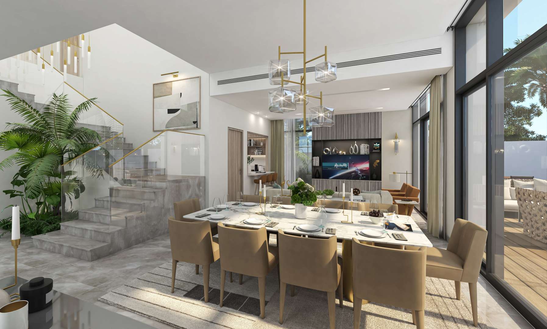 Elegant dining and living area in Murooj Al Furjan 5-bedroom villa, Dubai