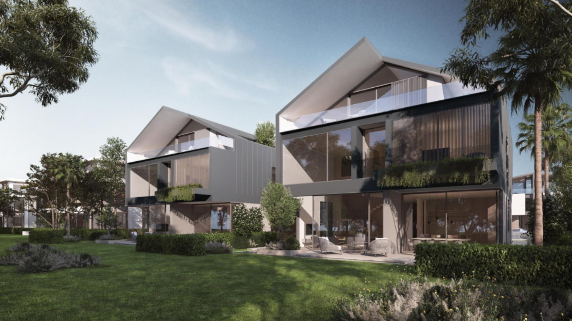 Modern 3-level villa exterior in Nad Al Sheba Gardens, featuring sleek architectural design