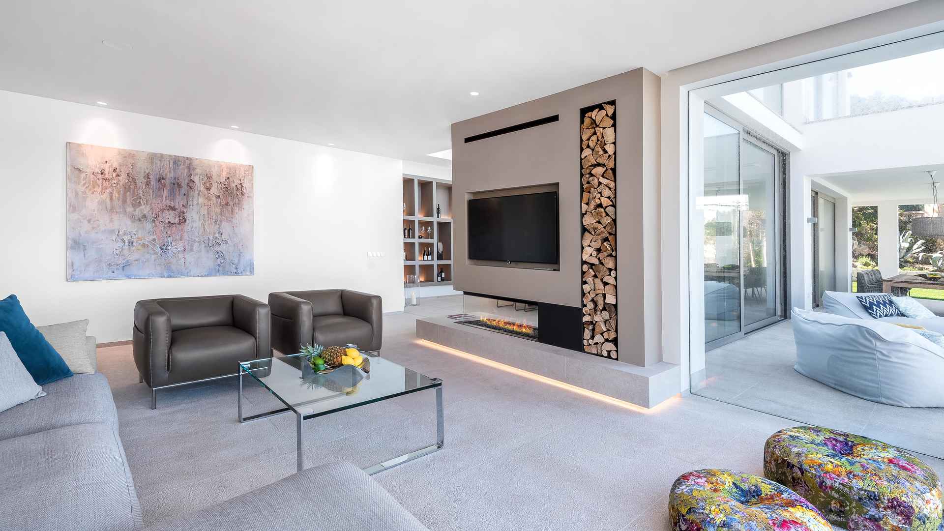 Contemporary Mallorca villa terrace with ocean views in Nova Santa Ponca, for sale