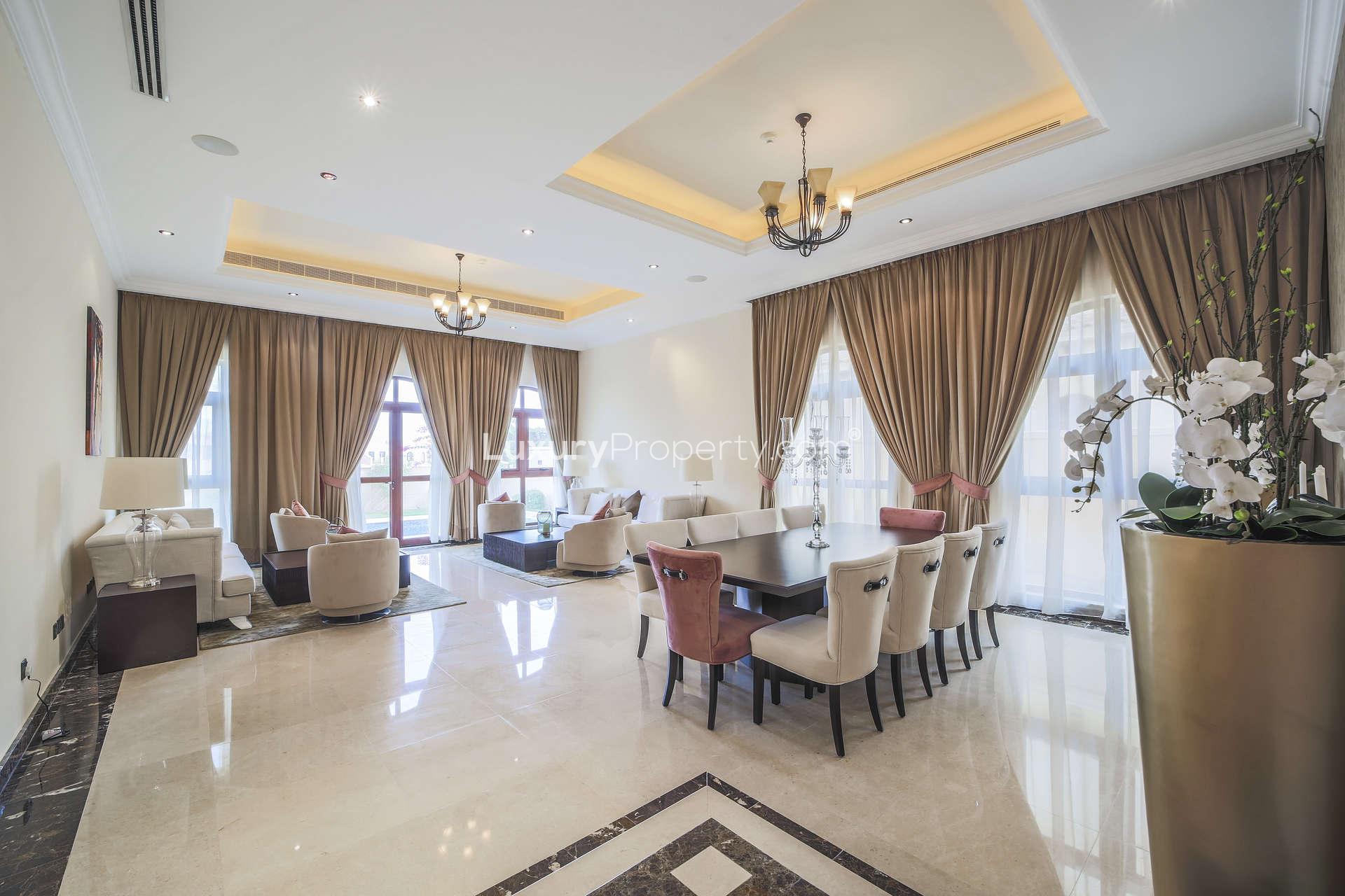 Luxurious living room in Mediterranean villa, Orange Lake, Jumeirah Golf Estates, elegant interior design