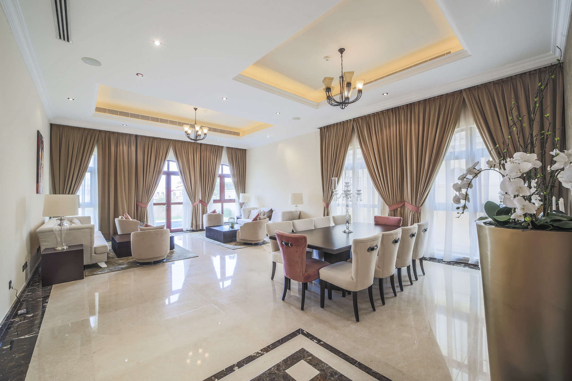 Luxurious living room in Mediterranean villa, Orange Lake, Jumeirah Golf Estates, elegant interior design