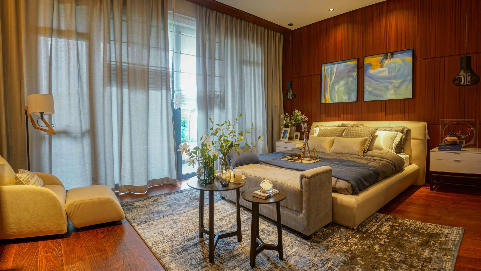 Sophisticated living room in five-bedroom Pearl Villa, Forest City, Malaysia, with modern decor