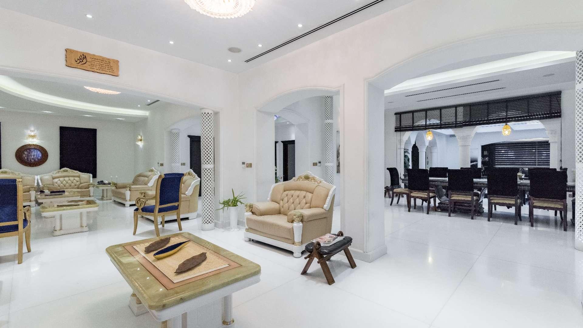 Luxurious living room in fully upgraded Polo Home villa, Arabian Ranches for rent