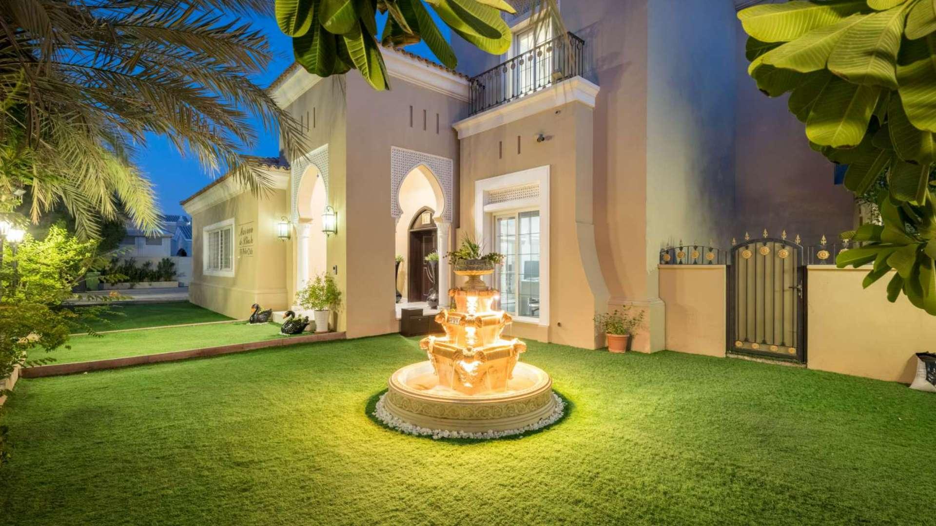 N/A,Luxurious villa exterior with illuminated fountain in Arabian Ranches, Polo Homes community