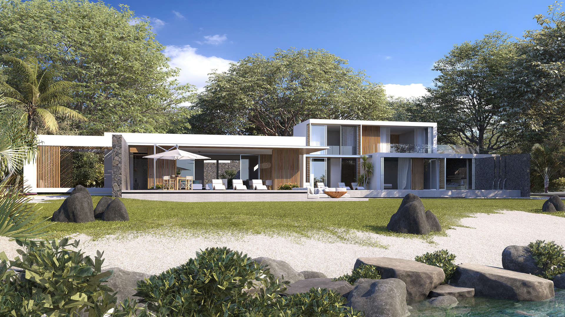 Luxury 5-bedroom villa with pool, lush garden, and sea views in Anahita, Mauritius