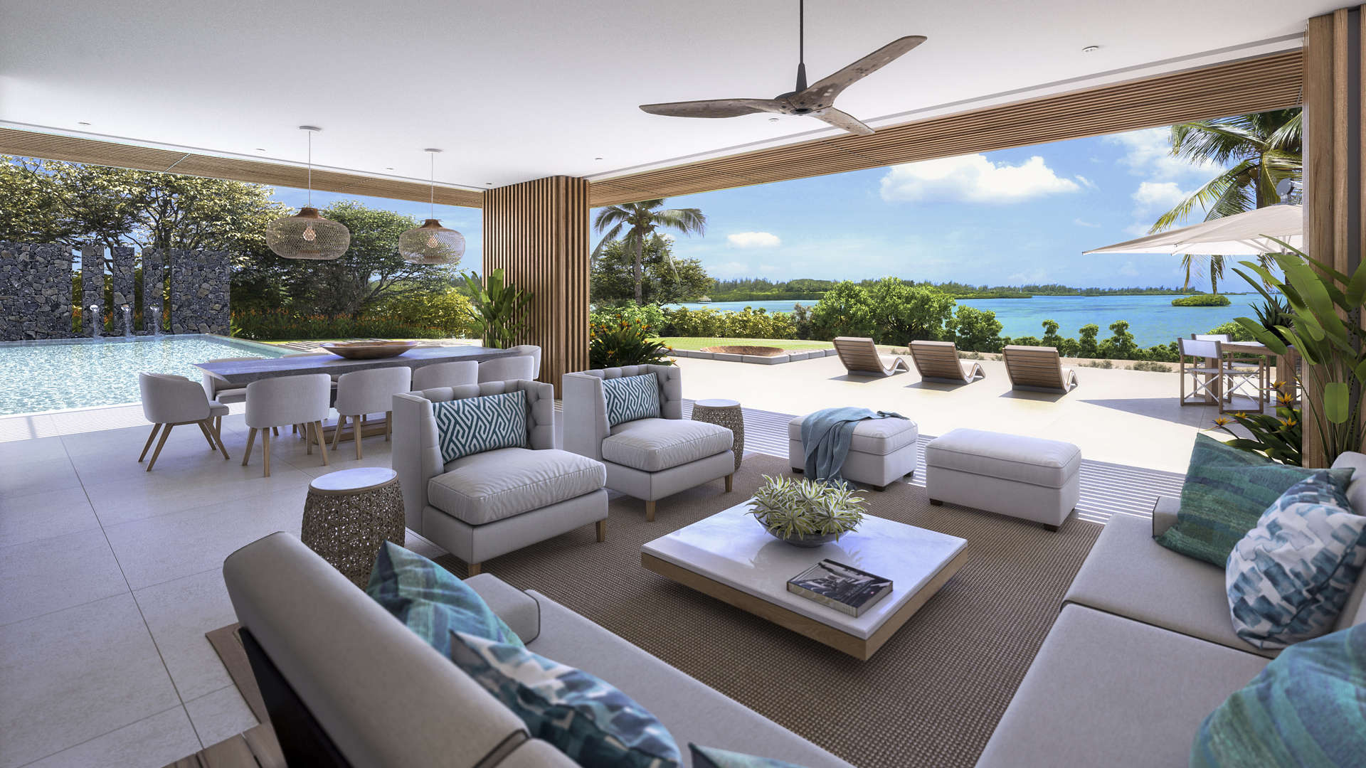 Luxury 5-bedroom villa with sea views in Anahita, Mauritius, surrounded by lush greenery