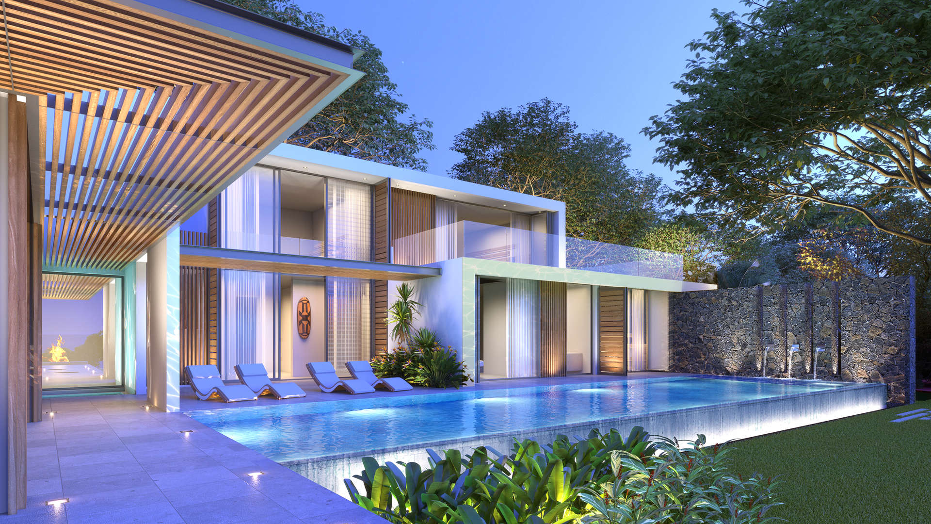 Luxurious Anahita Mauritius villa with pool and ocean view, spacious outdoor living area