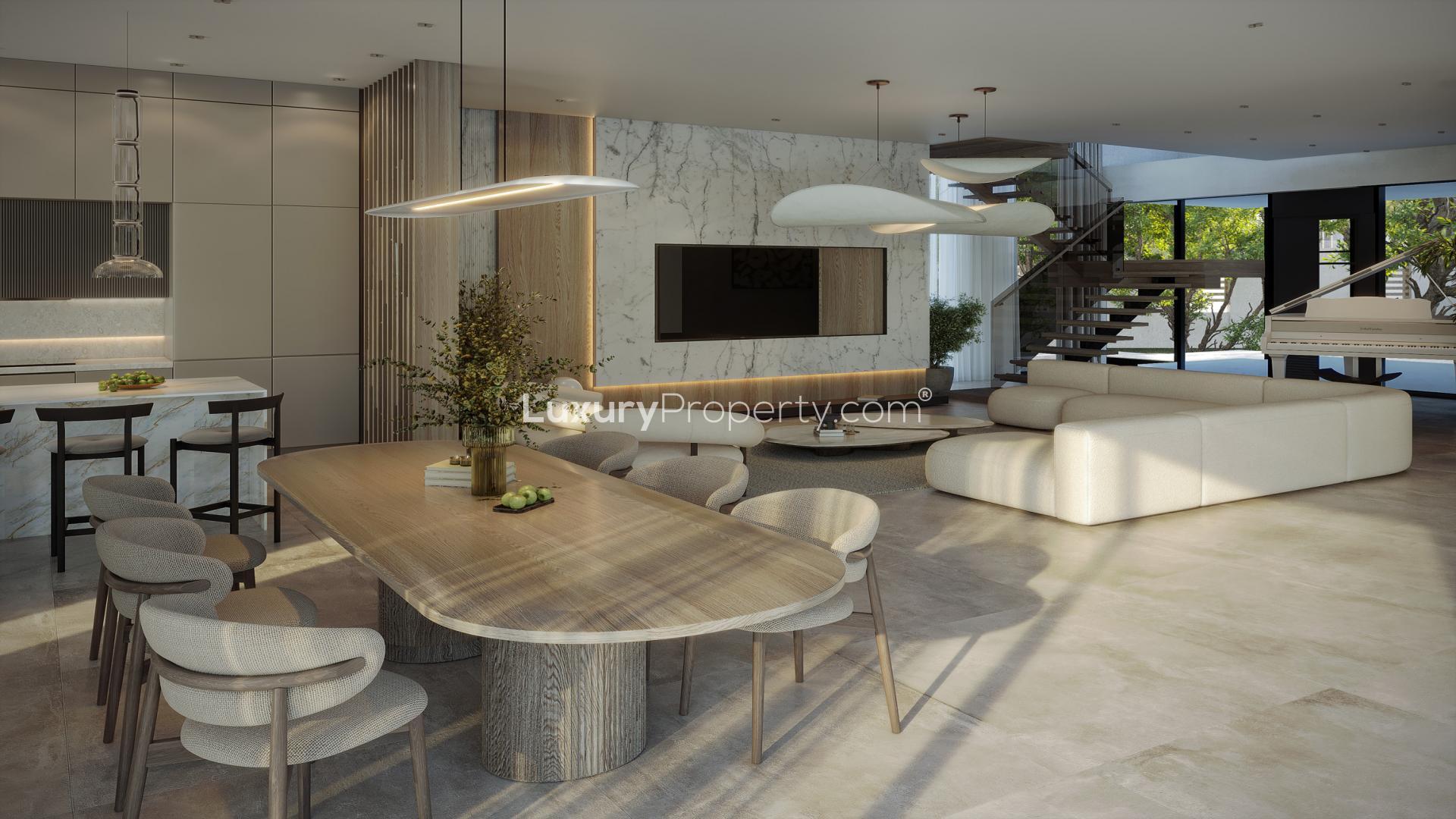 Luxury open-plan living and dining area in Keturah Reserve Villa, Mohammed Bin Rashid City