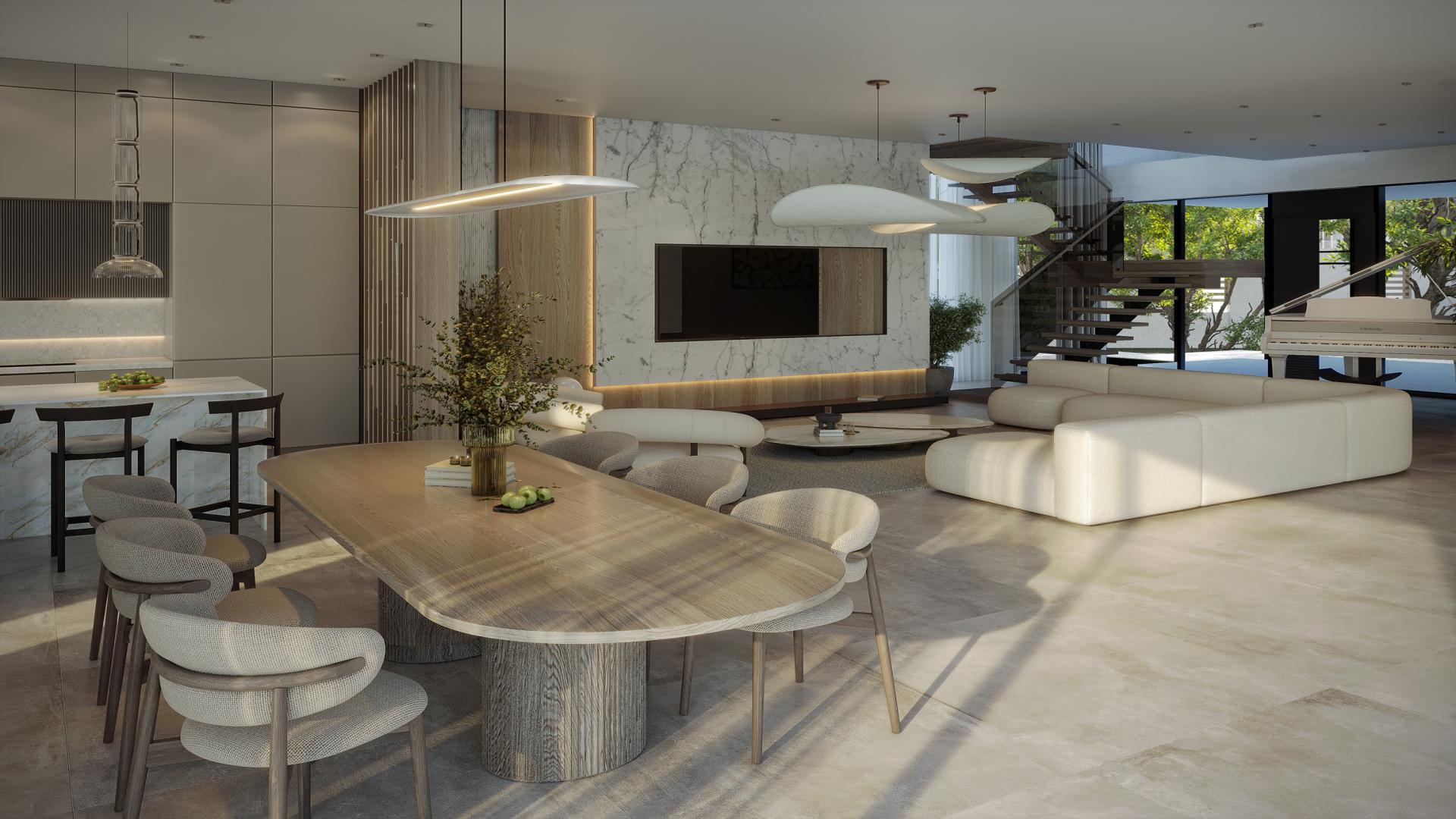 Luxury open-plan living and dining area in Keturah Reserve Villa, Mohammed Bin Rashid City