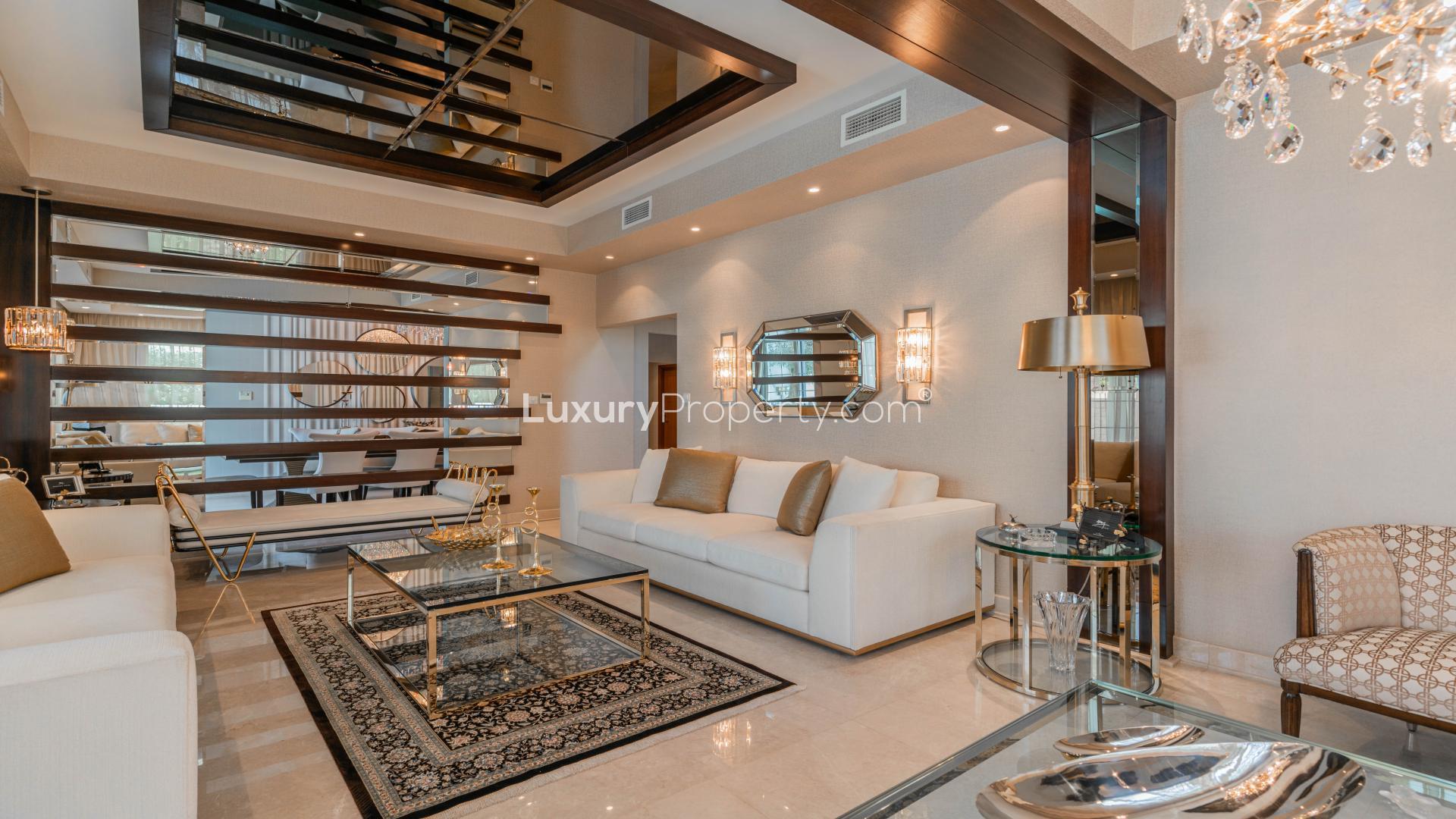 Luxurious living room in upgraded 5-bedroom villa, Rahat, Mudon community, spacious and elegant design