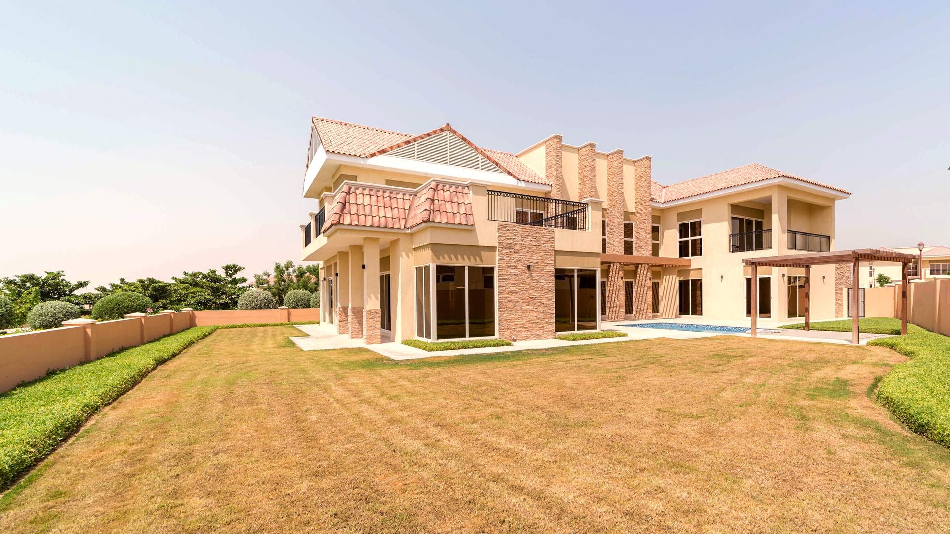 Mediterranean five-bedroom villa exterior at Sienna Views, Jumeirah Golf Estates, for sale