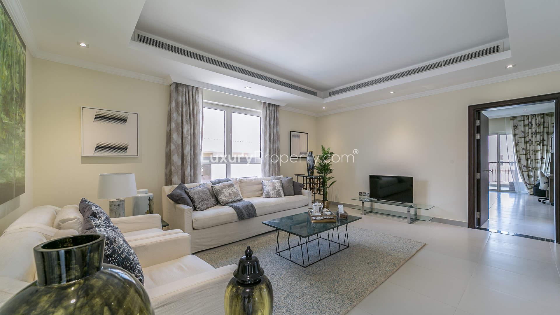 Modern dining and kitchen area in five-bedroom villa, Sienna Views, Jumeirah Golf Estates