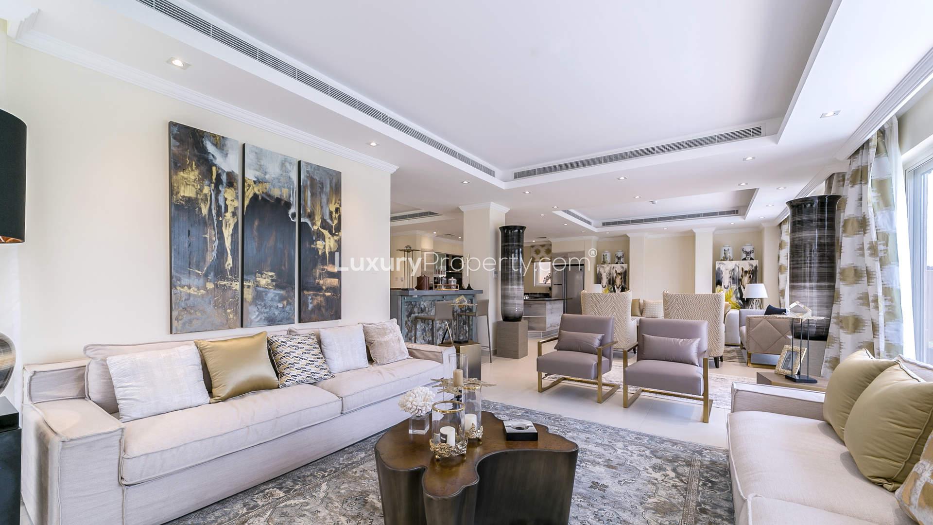 Five-bedroom villa exterior in Sienna Views, Jumeirah Golf Estates with landscaped front garden