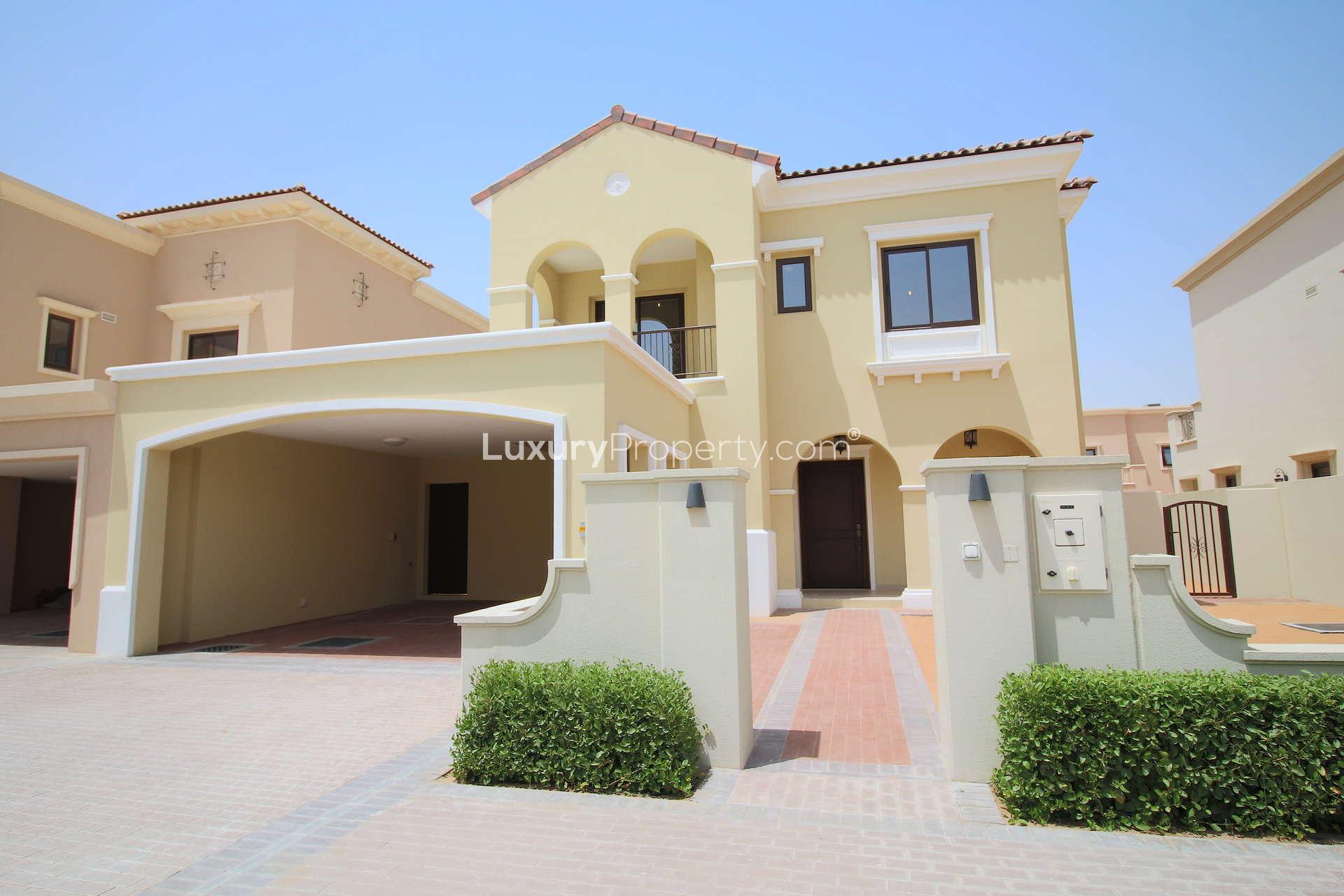 Upper floor landing with elegant railing in Samara villa, Arabian Ranches 2
