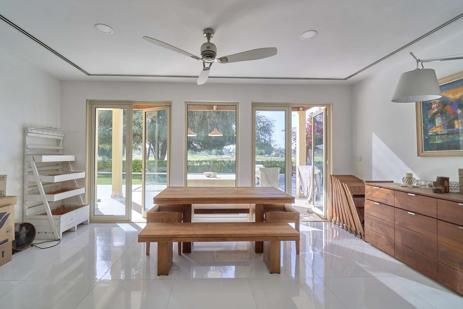 Upgraded 5-bedroom villa exterior in Savannah, Arabian Ranches with garage and car parked outside