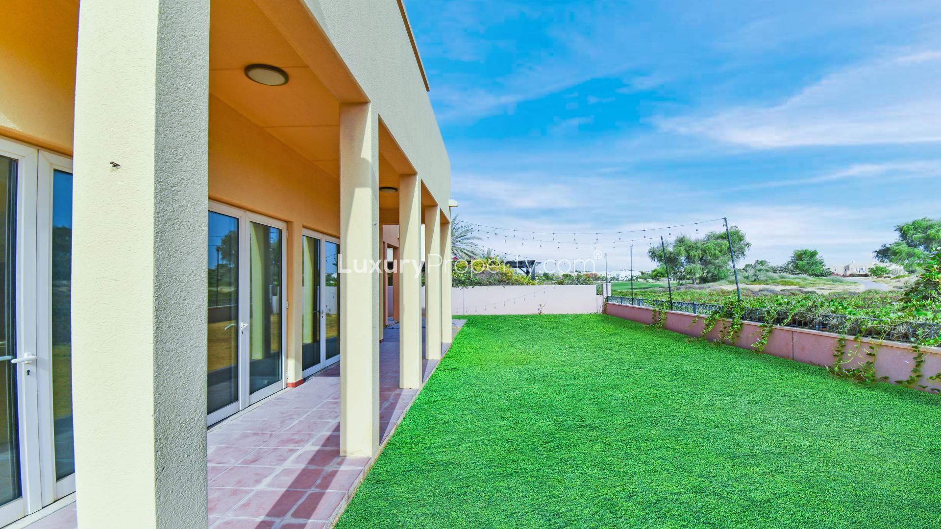 Villa entrance with garden in Arabian Ranches, Savannah community, Dubai