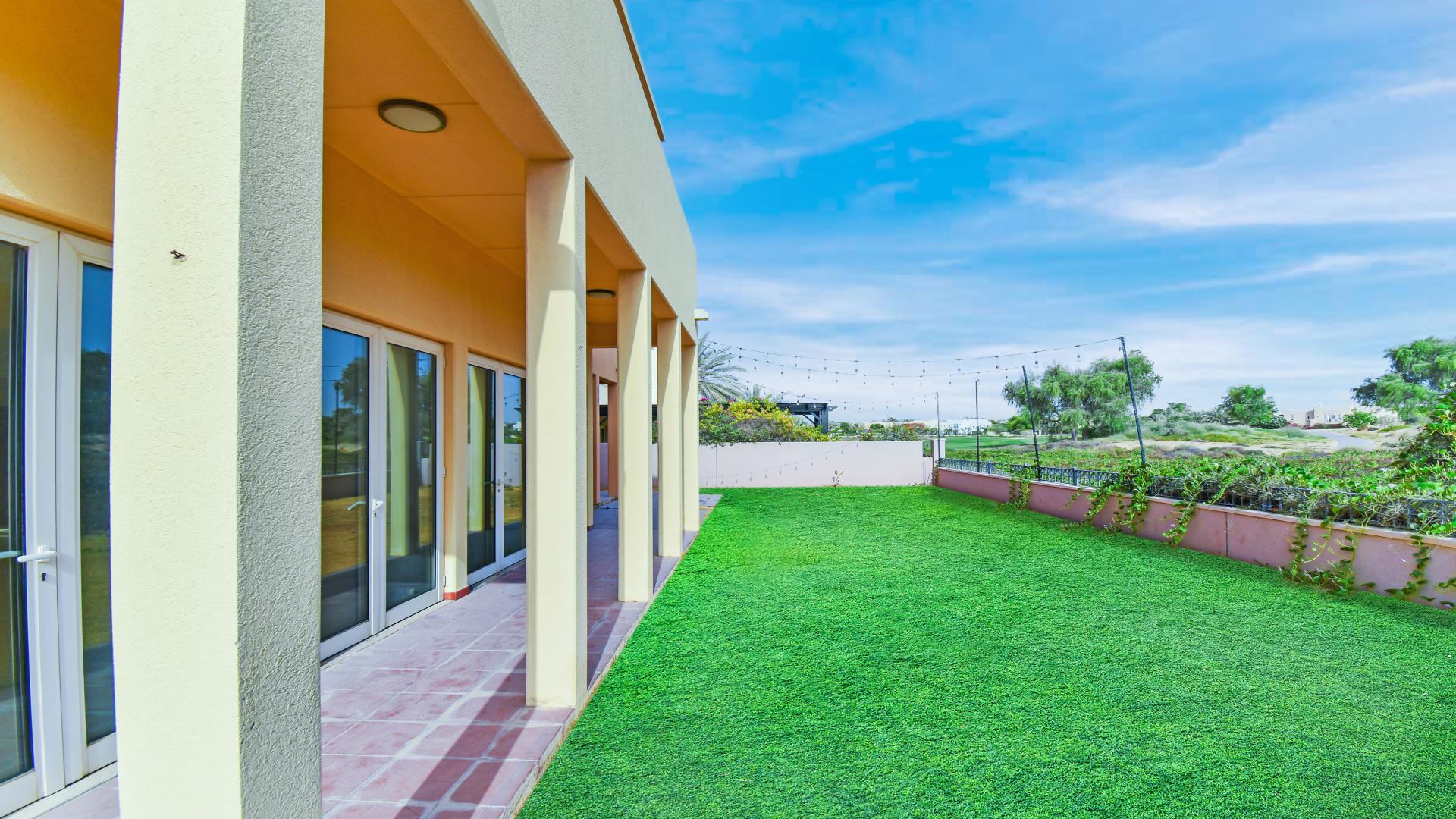 Villa entrance with garden in Arabian Ranches, Savannah community, Dubai