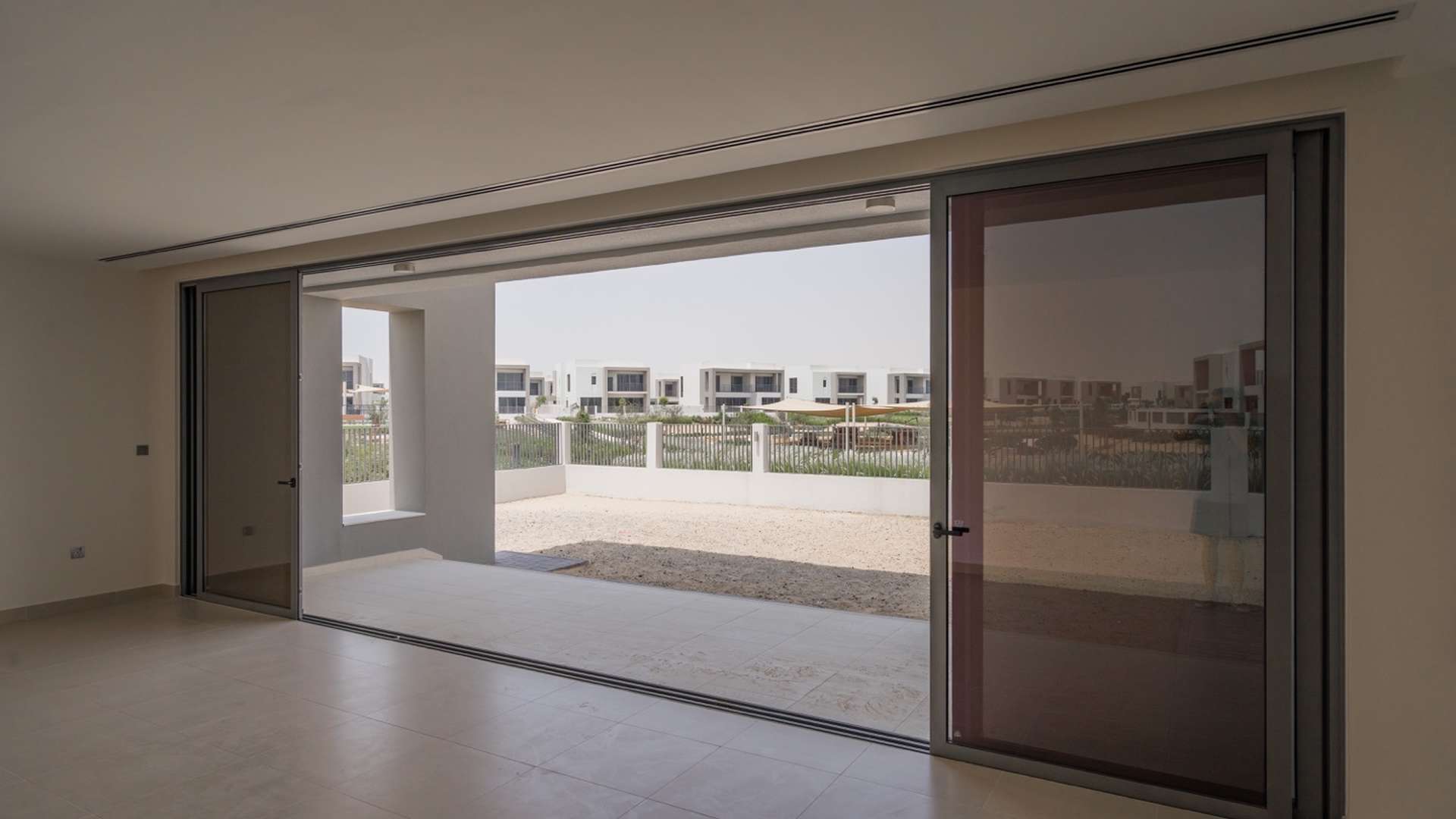 Open view from villa in Sidra, Dubai Hills Estate with park and modern architecture
