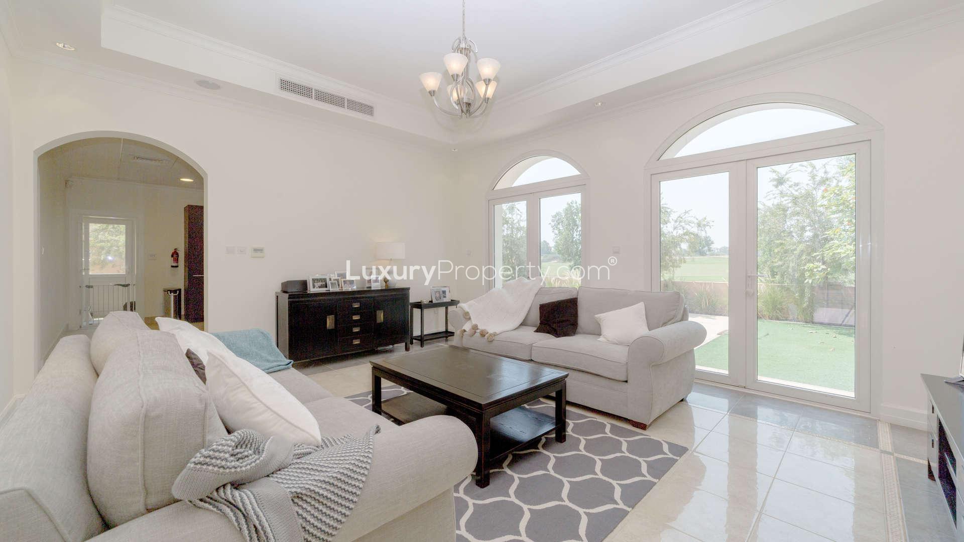 Luxury 5-bed villa exterior in Sienna Lakes, Jumeirah Golf Estates, immaculate condition for sale