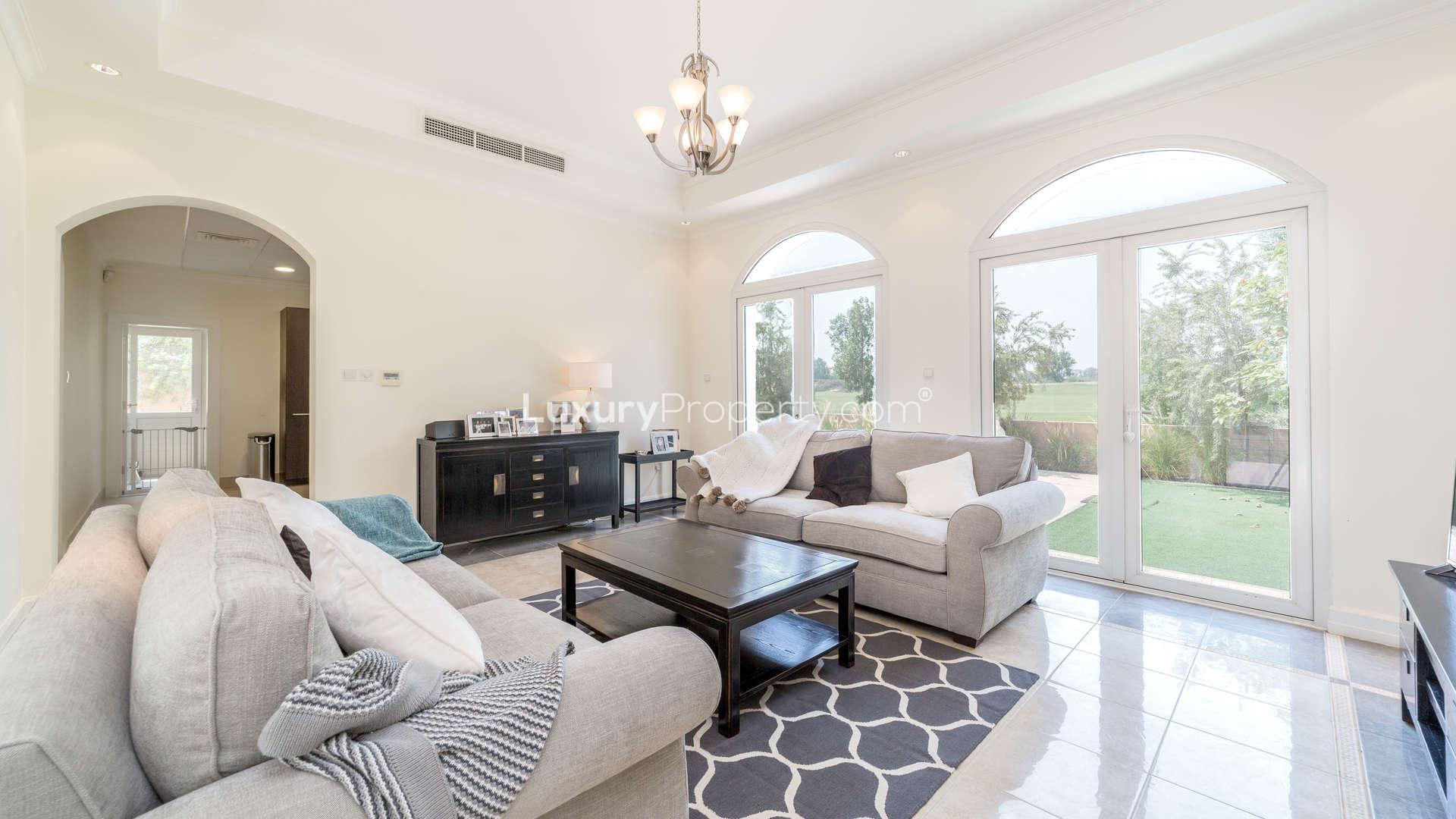 Living room in luxury 5-bed villa, Sienna Lakes, Jumeirah Golf Estates, modern decor