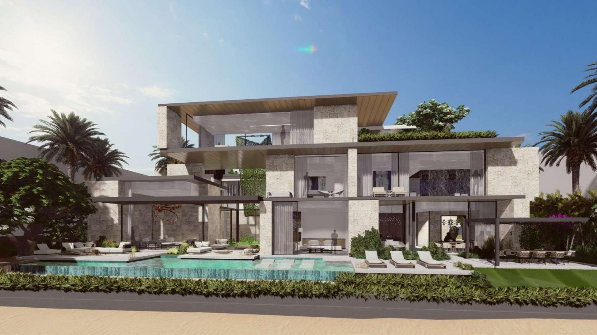 Luxury 5-bedroom villa on Palm Jumeirah, beachfront view, Dubai skyline in background