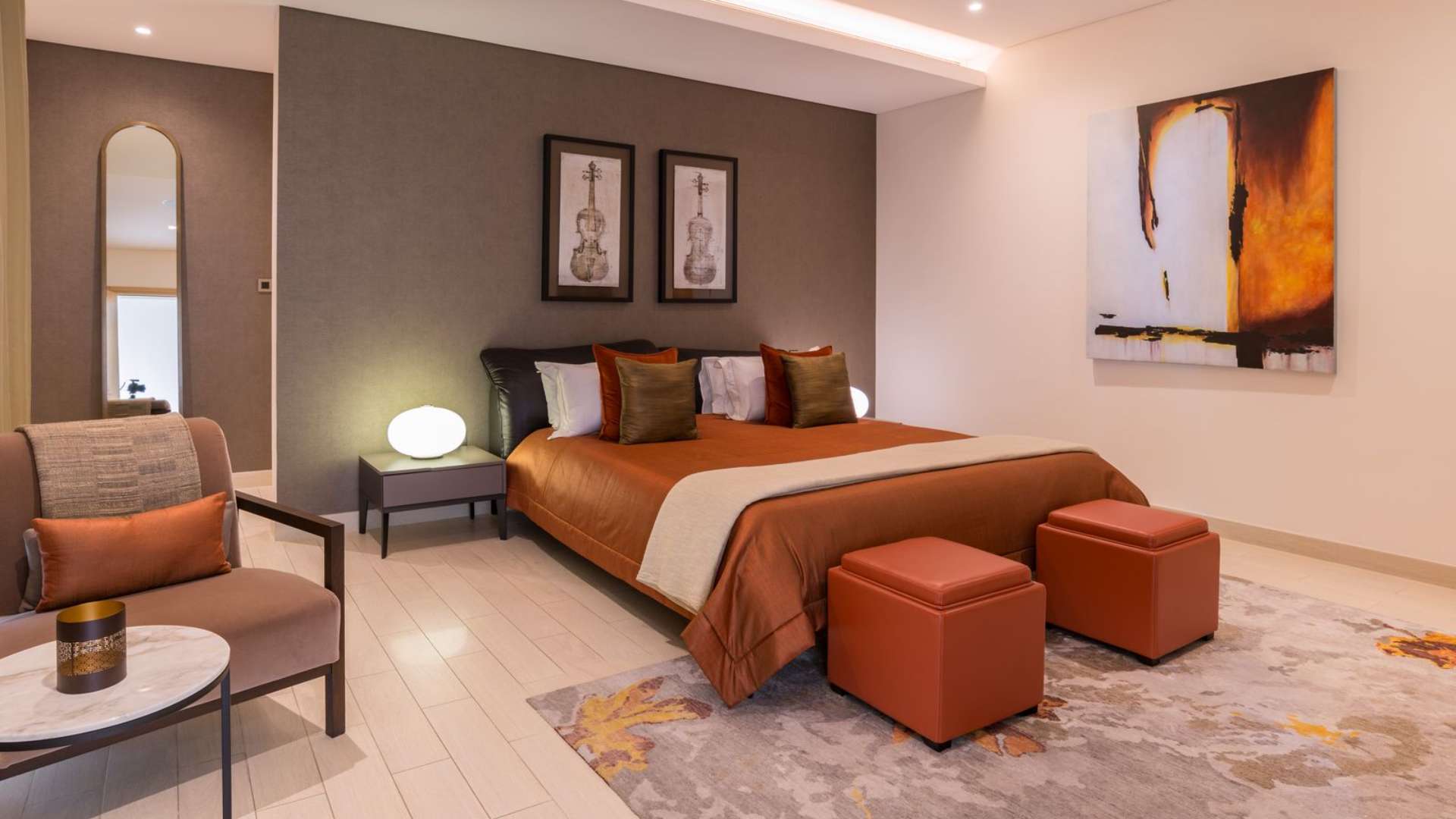 Luxurious villa interior with modern wooden vanity in Sobha Hartland, Mohammed Bin Rashid City