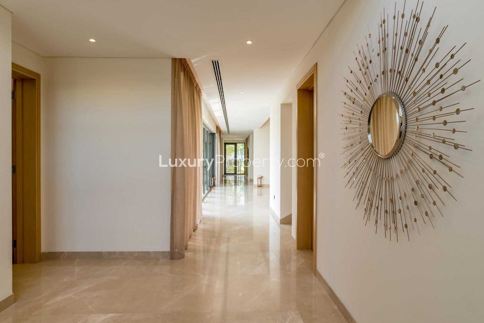 Luxury bedroom in Sobha Hartland villa, Mohammed Bin Rashid City, with pool view