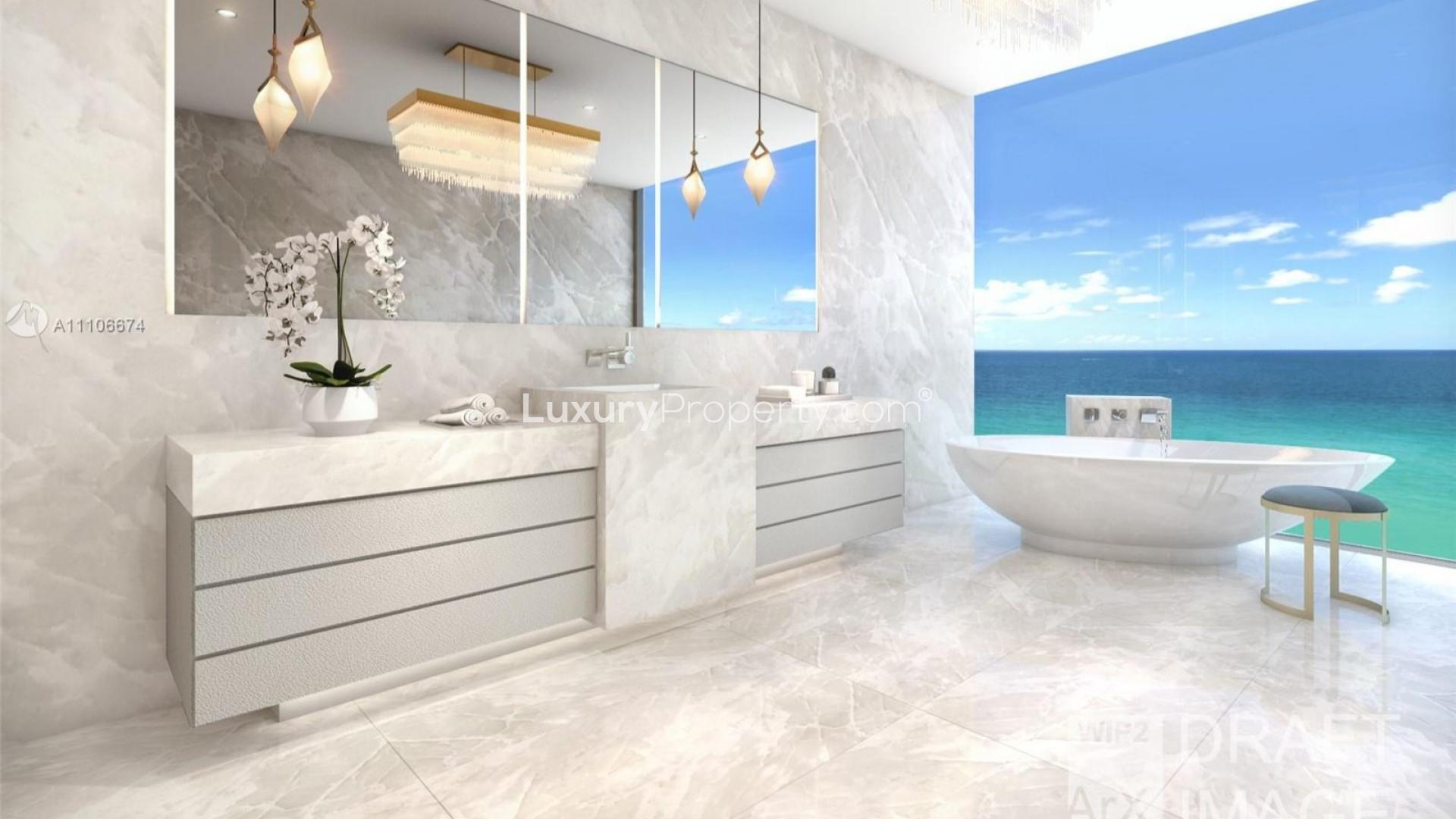 Luxurious oceanfront bedroom view in Sunny Isles Beach condominium villa for sale, Miami