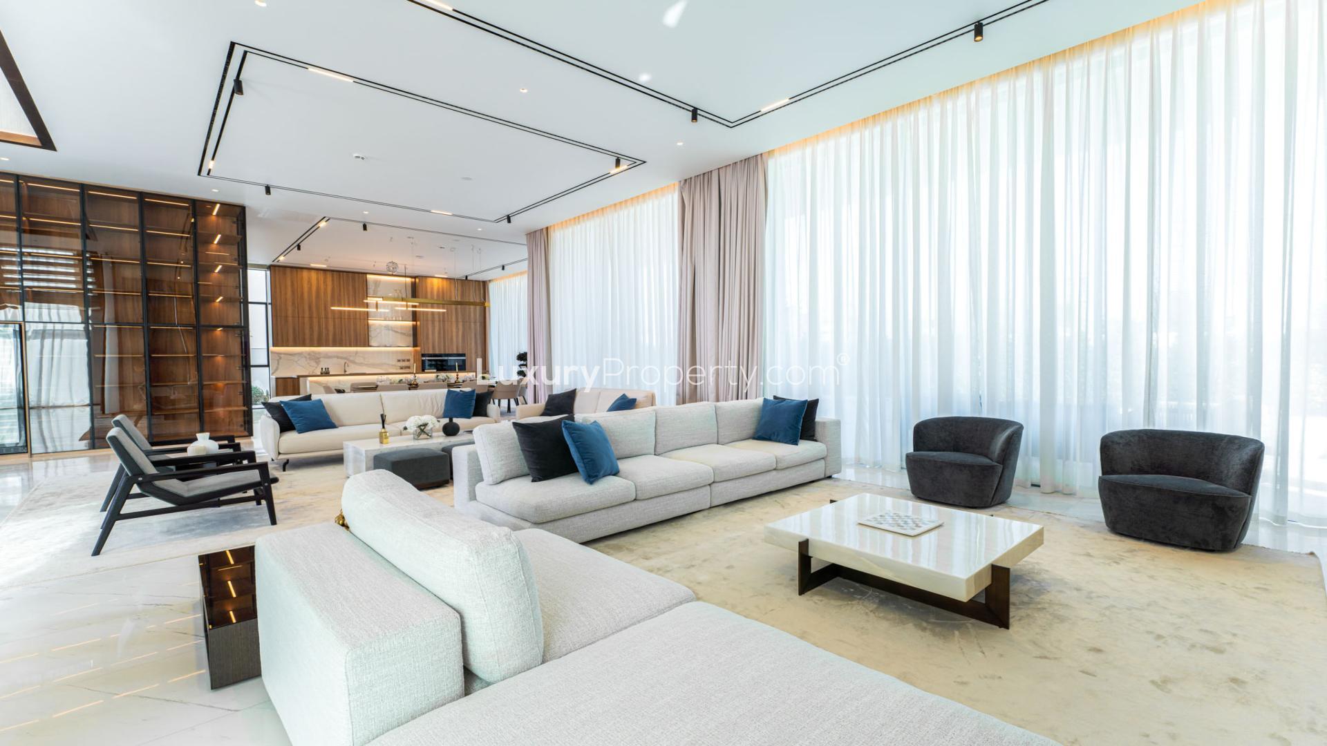 Luxurious villa interior with modern decor in La Mer, Jumeirah, featuring elegant furnishings