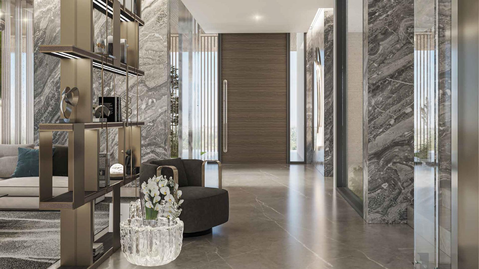 Modern 5-bedroom villa exterior at night, Utopia Damac Hills, for sale