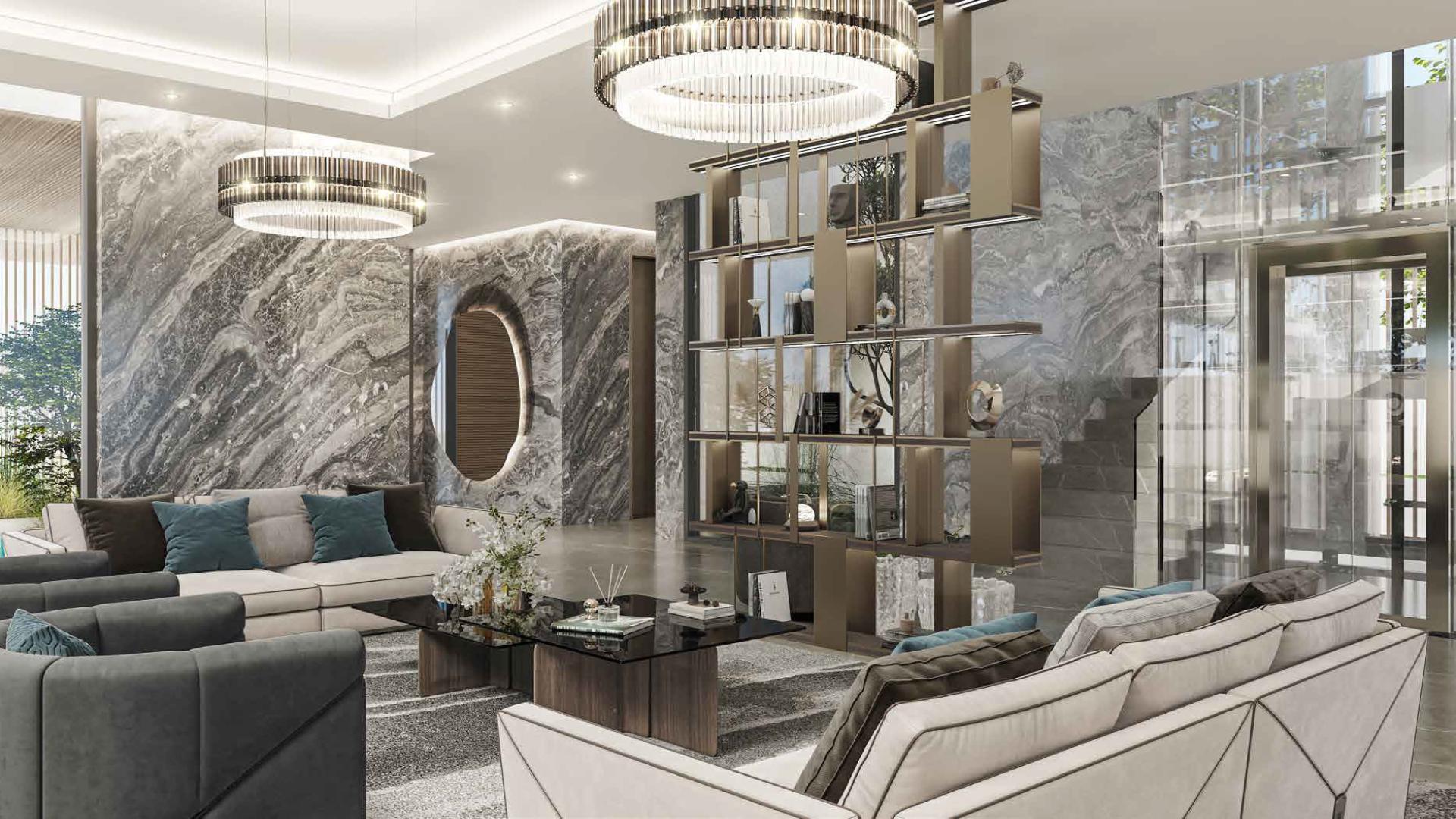 Luxurious interior of golf-facing villa in Utopia DAMAC Hills, marble and elegant decor
