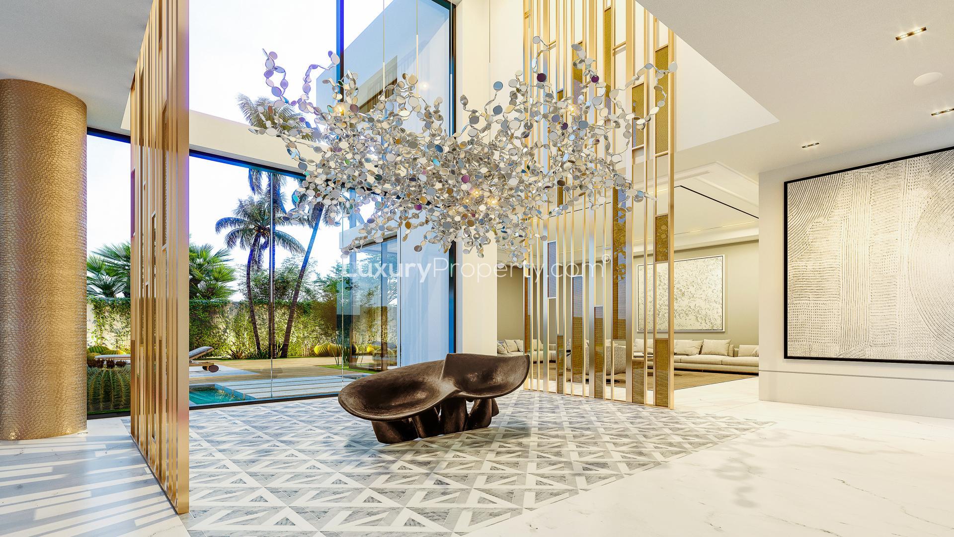 Luxurious Al Barari villa interior with modern decor and pool view in The Nest