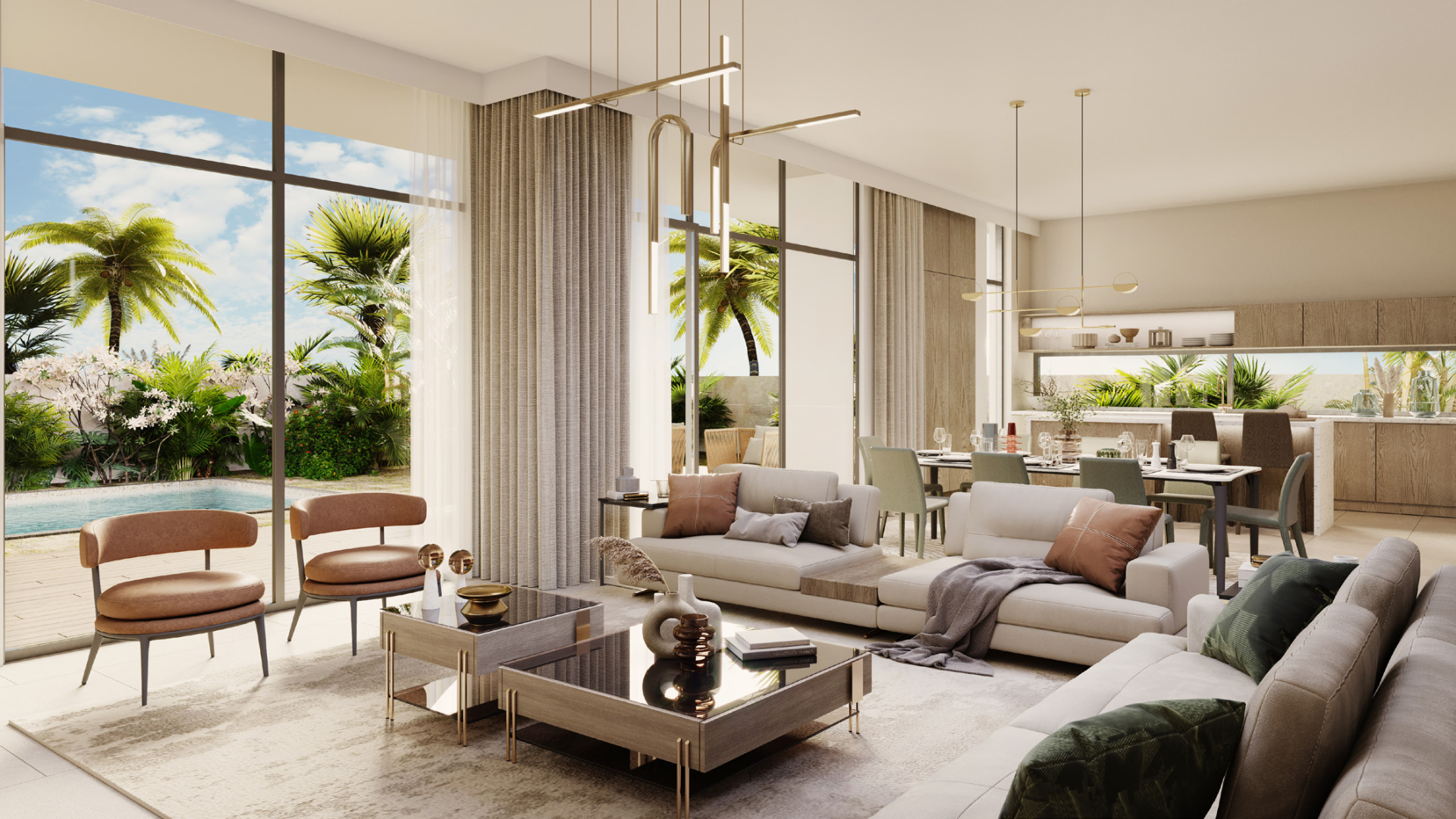 Bright living and dining area in 5-bedroom villa, Tilal Al Furjan, Dubai