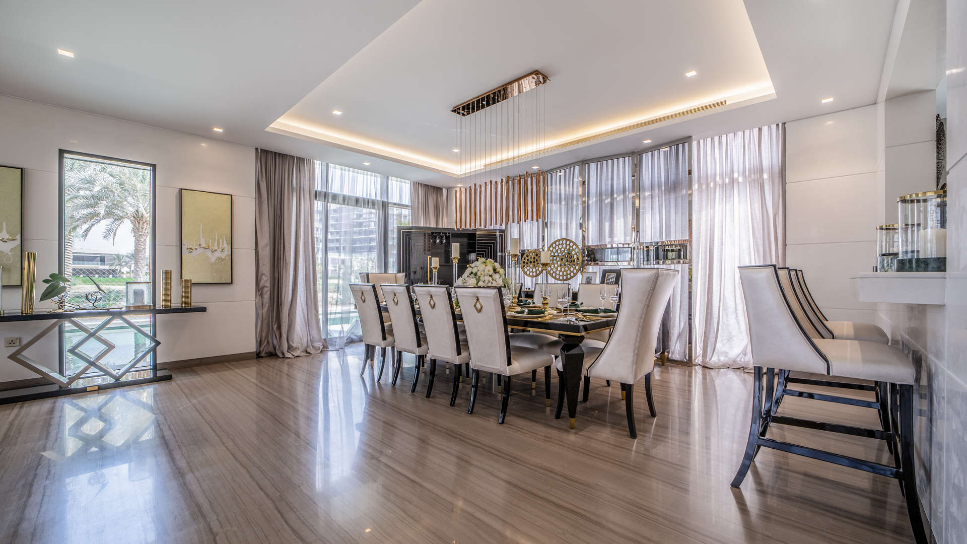 Luxurious living room in 5-bedroom Trump Estate villa, Damac Hills, Dubailand with elegant decor