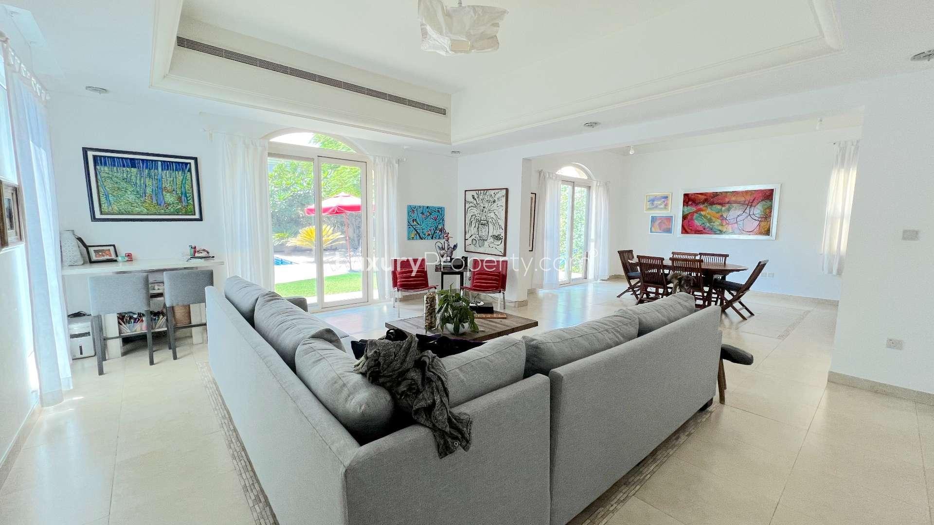 Private pool in C1 type villa, Victory Heights, Dubai Sports City, lush surroundings