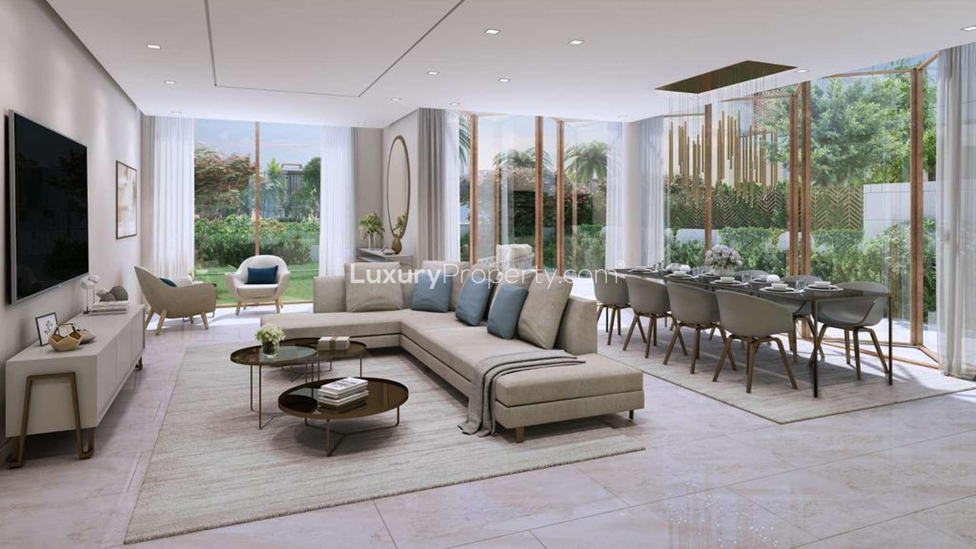 Luxury 5-bedroom townhouse in Villa Amalfi, Jumeirah Bay Island, for sale. Elegant exterior view