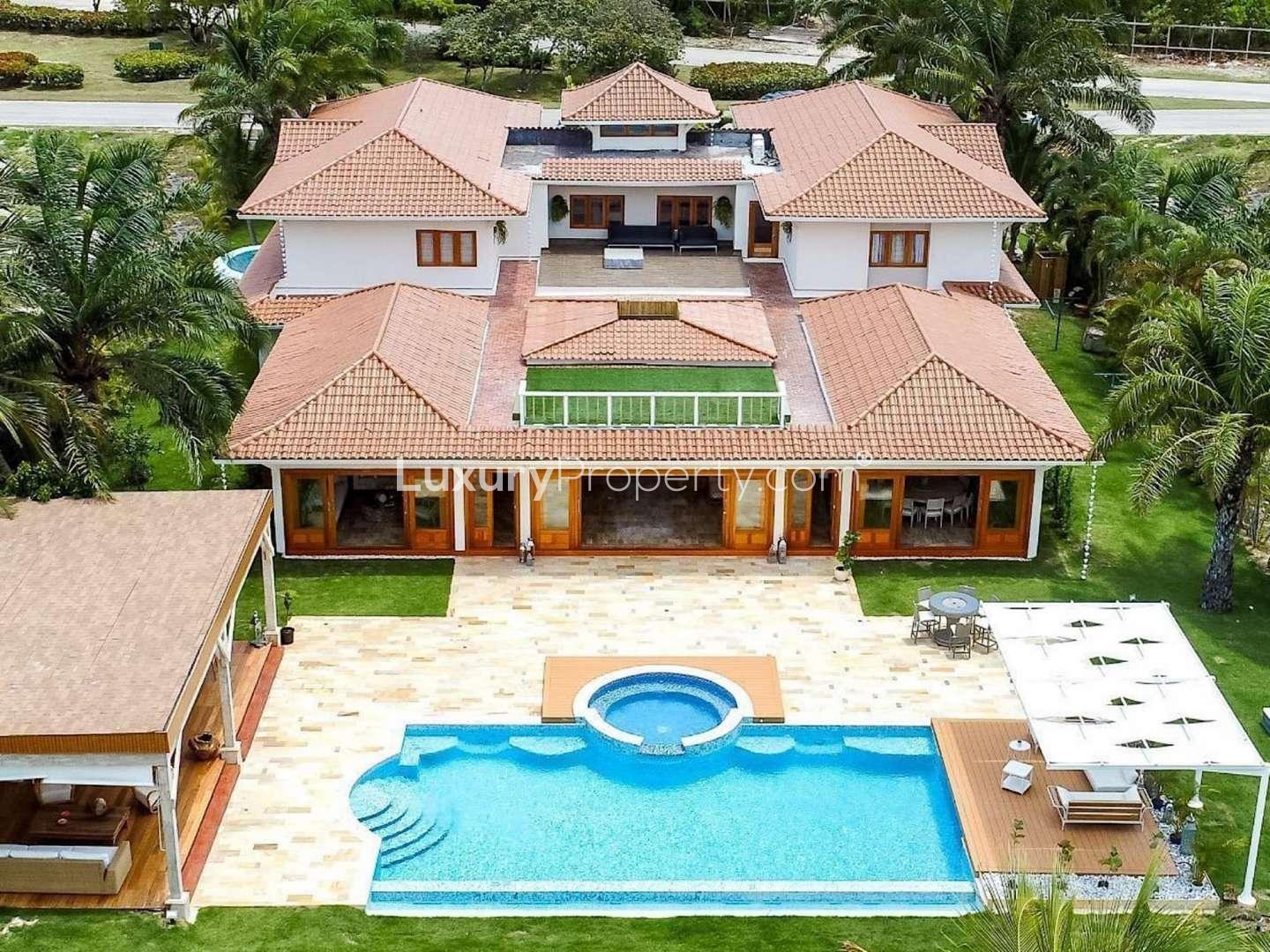 Aerial view of luxury villa with pool in Punta Cana, Cap Cana, Caribbean