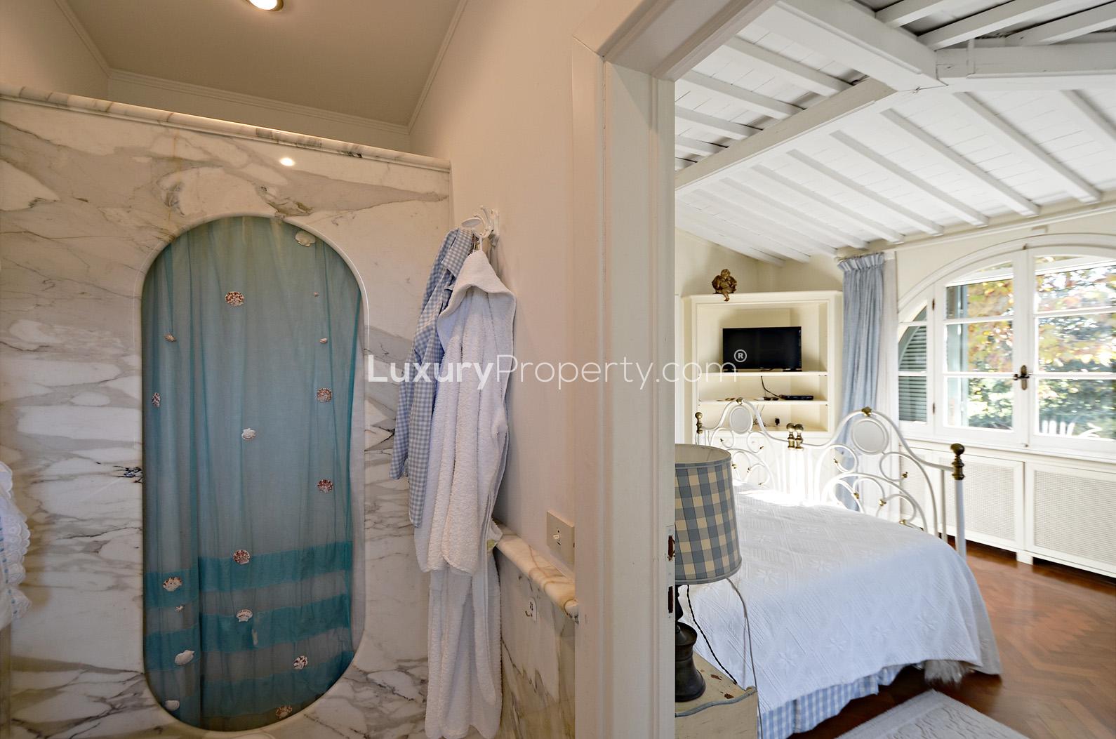 Luxurious bathroom and bedroom in Villa Versilia, Lucca, Italy - elegant vacation home