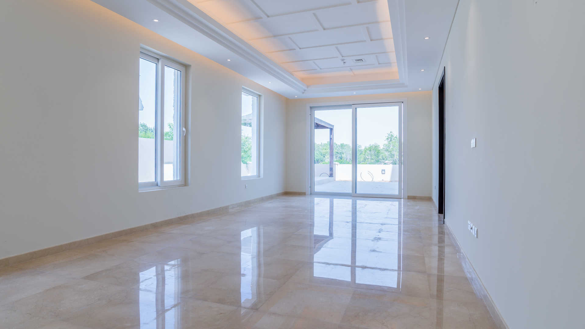 Majestic five-bedroom villa exterior in Jumeirah Golf Estates, Earth community, for sale