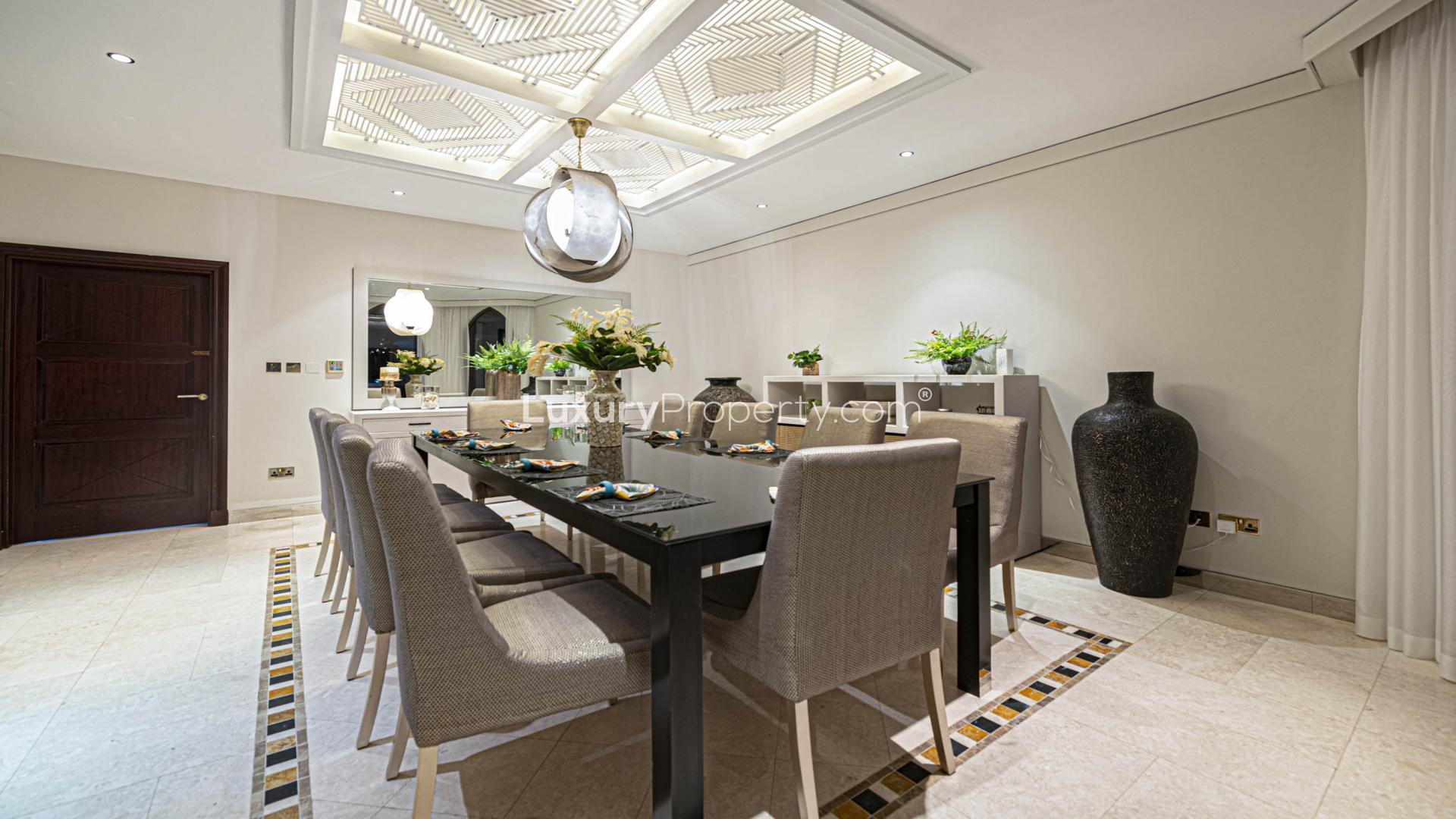 Luxury 5-bedroom villa exterior on Palm Jumeirah, Garden Homes, beachfront view