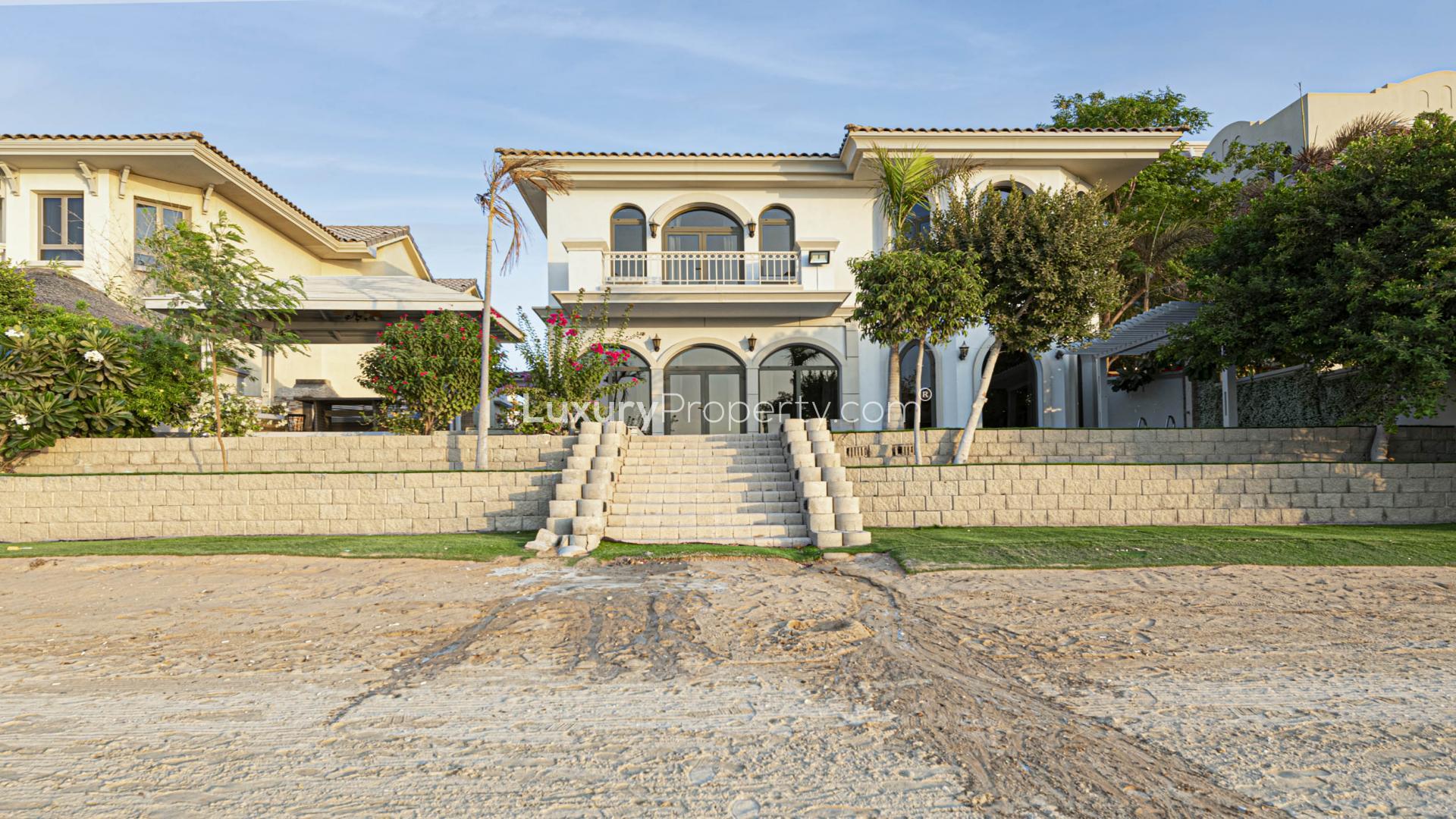 Luxury living room in Palm Jumeirah villa with elegant decor and modern furnishings