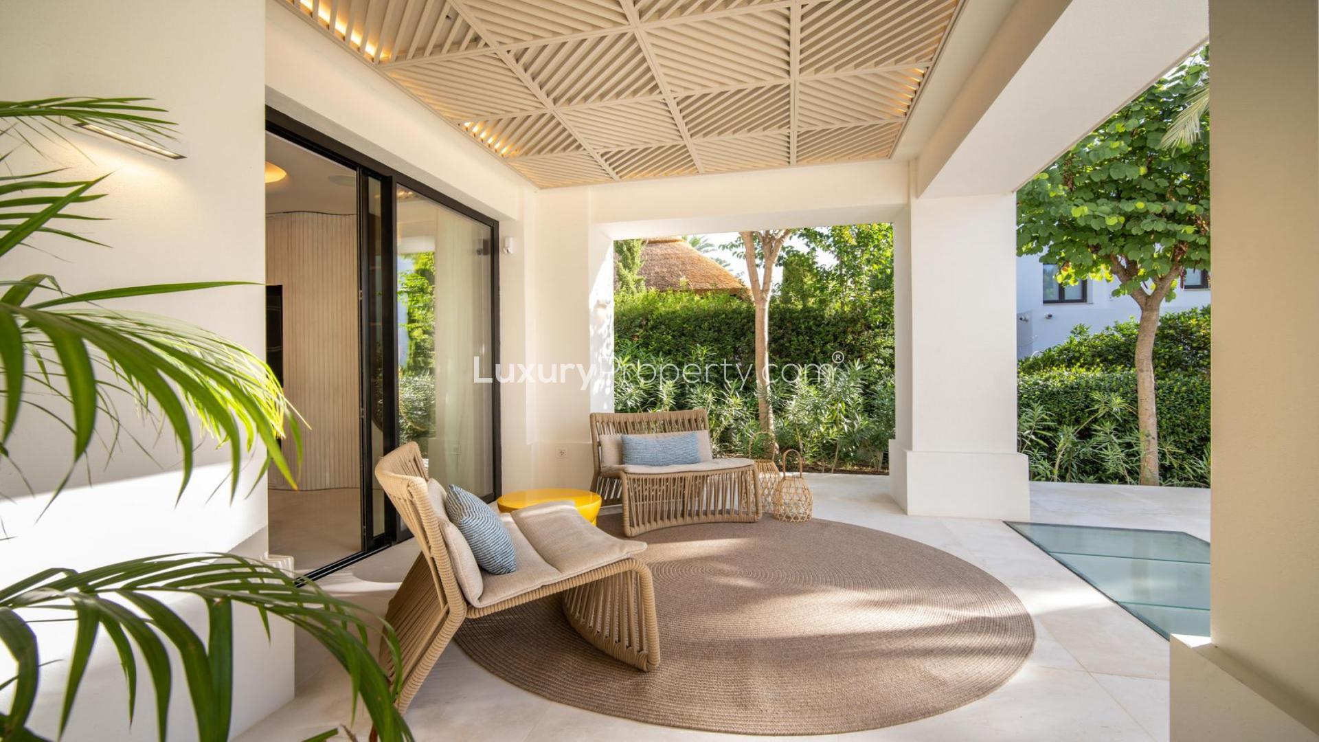 Outdoor dining area in luxury 5-bedroom villa, Marbella community, The Golden Mile