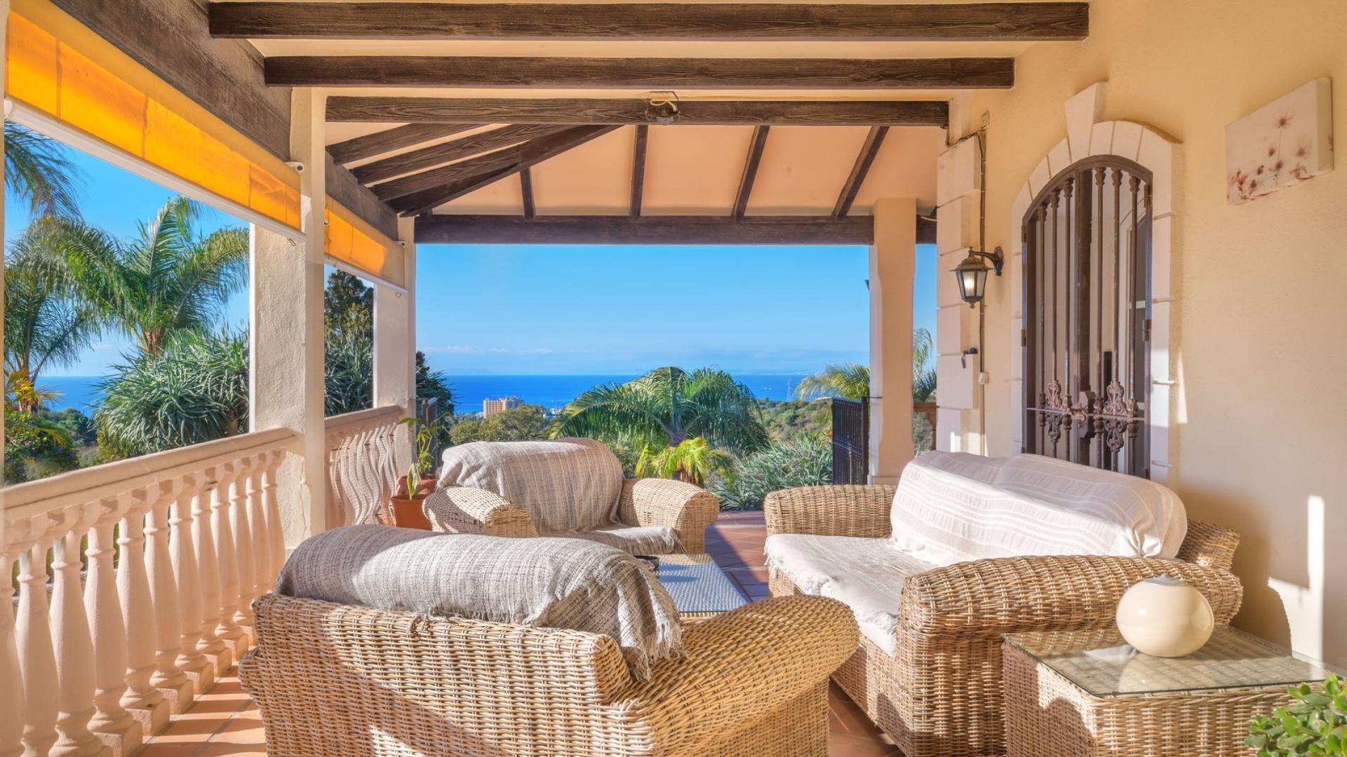 Luxury villa with sea views, lush garden, and pool in Altos de los Monteros, Marbella