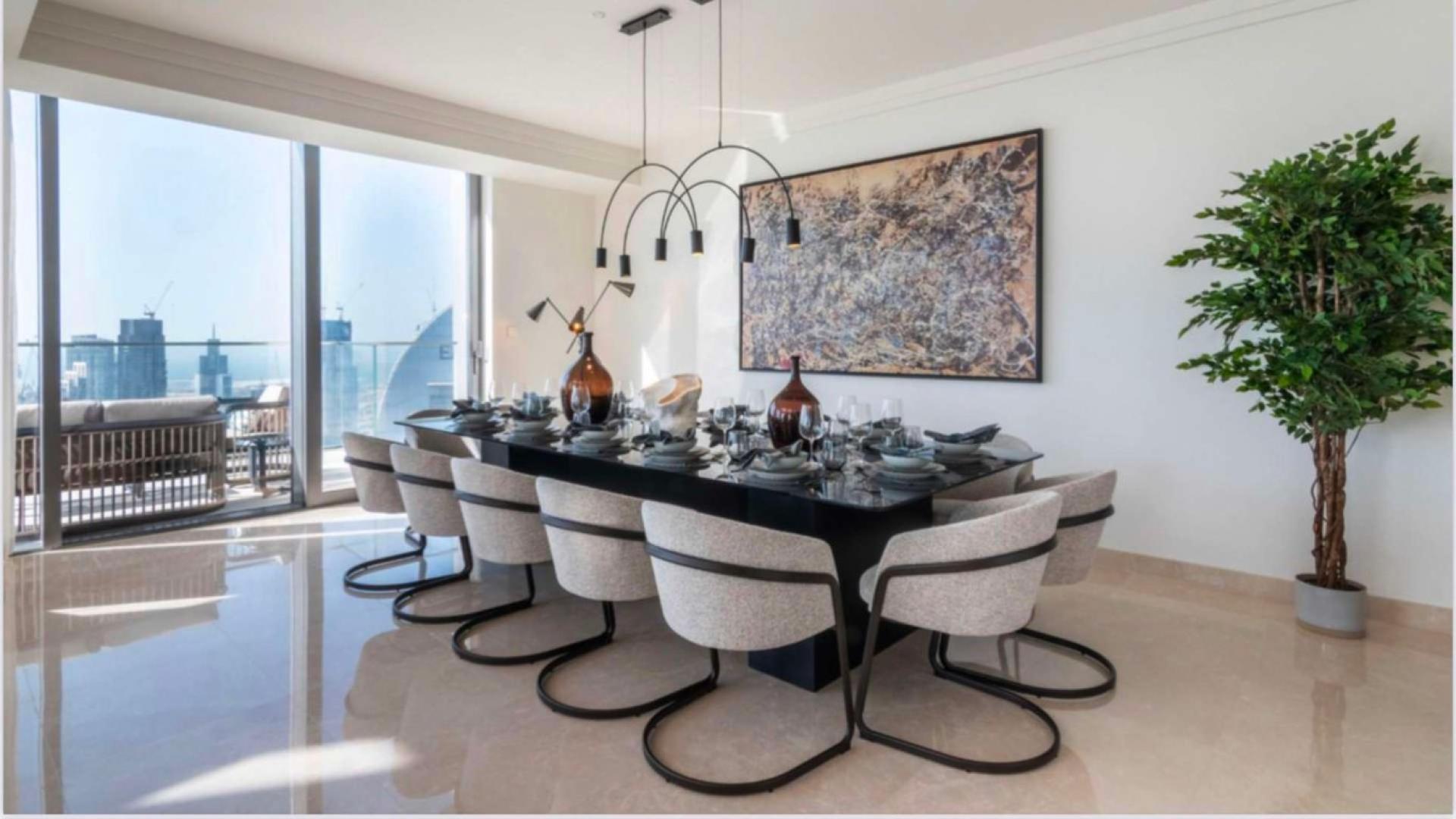 Luxurious living room in three-floor penthouse, Boulevard Point, Downtown Dubai, elegant interior design