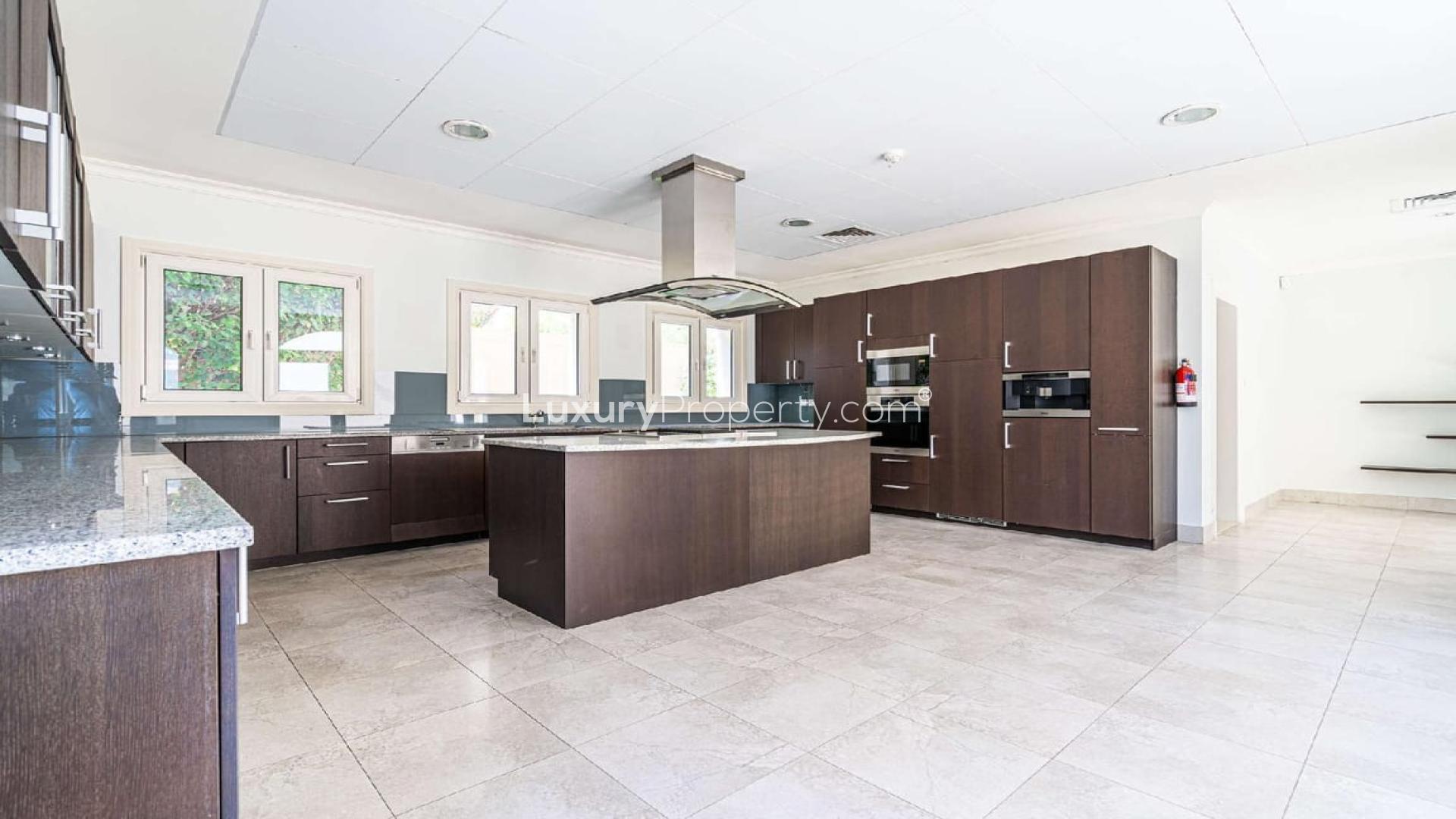 Bright, spacious living room in 6-bedroom Valencia Style Villa, Jumeirah Golf Estates, Fire