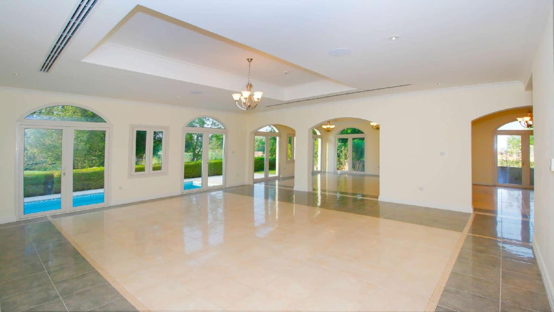 Front view of luxurious 6-bedroom villa for rent in Jumeirah Golf Estates, Earth Course