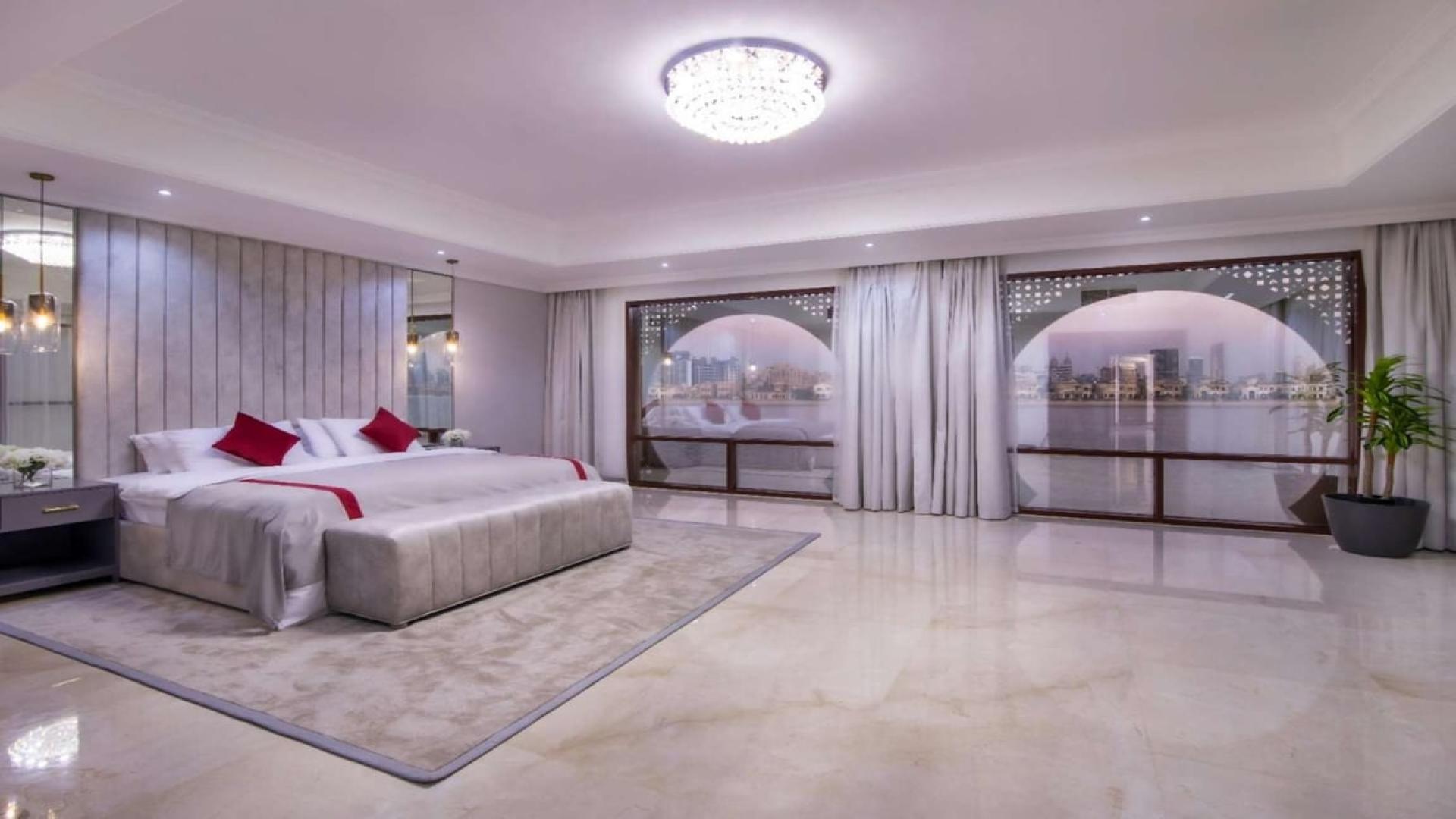 Luxury bedroom in modern Arabic villa, Palm Jumeirah Signature Villas, with sea view